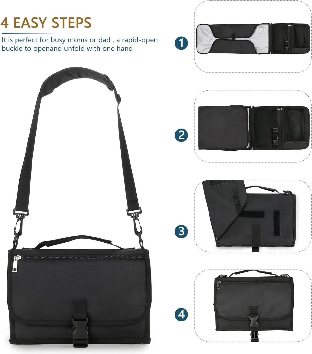 زیرانداز تعویض پوشک قابل حمل Bebamour با جیب دستمال مرطوب، پد تعویض پوشک مسافرتی کودک با بالشتک سر برای نوزادان، زیرانداز تعویض پوشک ضد آب، لوازم ضروری نوزاد، مشکی جدید