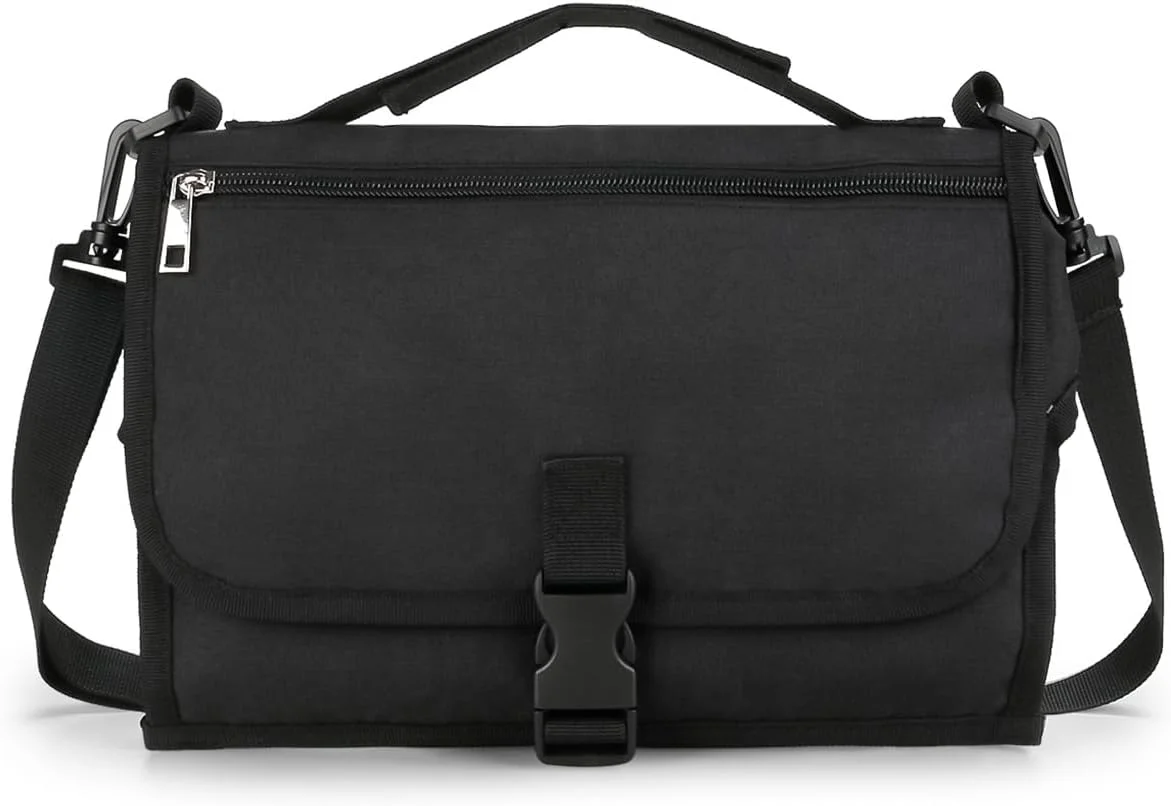 زیرانداز تعویض پوشک قابل حمل Bebamour با جیب دستمال مرطوب، پد تعویض پوشک مسافرتی کودک با بالشتک سر برای نوزادان، زیرانداز تعویض پوشک ضد آب، لوازم ضروری نوزاد، مشکی جدید