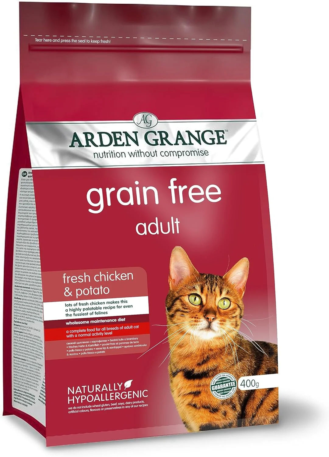 غذای خشک گربه بالغ بدون غلات Arden Grange با طعم مرغ تازه و سیب زمینی 400 گرم
