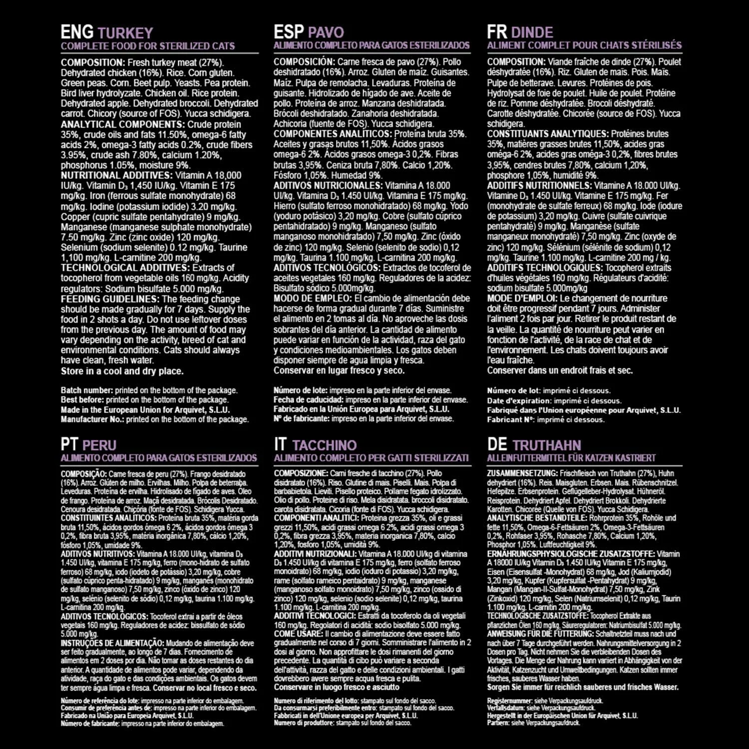 غذای خشک گربه عقیم شده آرکivet با طعم بوقلمون 350 گرم