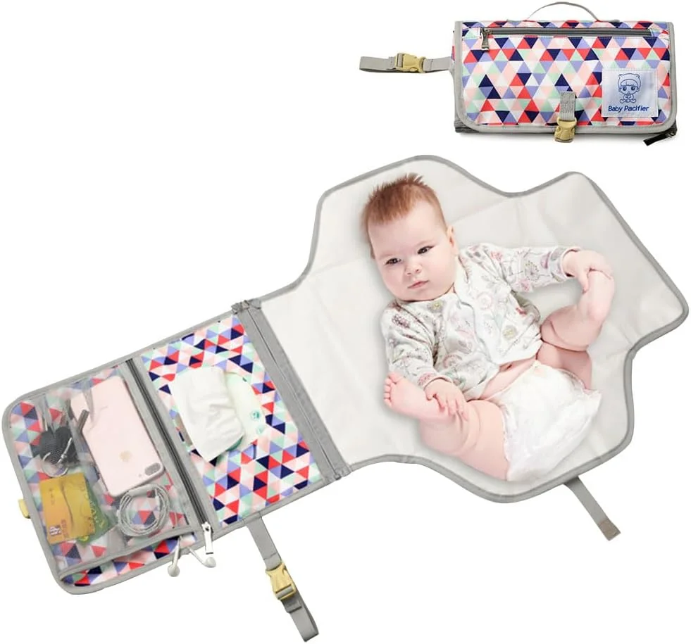 زیرانداز تعویض پوشک قابل حمل Defsedar، زیرانداز ضد آب میز تعویض مسافرتی برای نوزاد، زیرانداز تعویض پوشک با جیب دستمال مرطوب هوشمند، هدیه سیسمونی (قرمز)