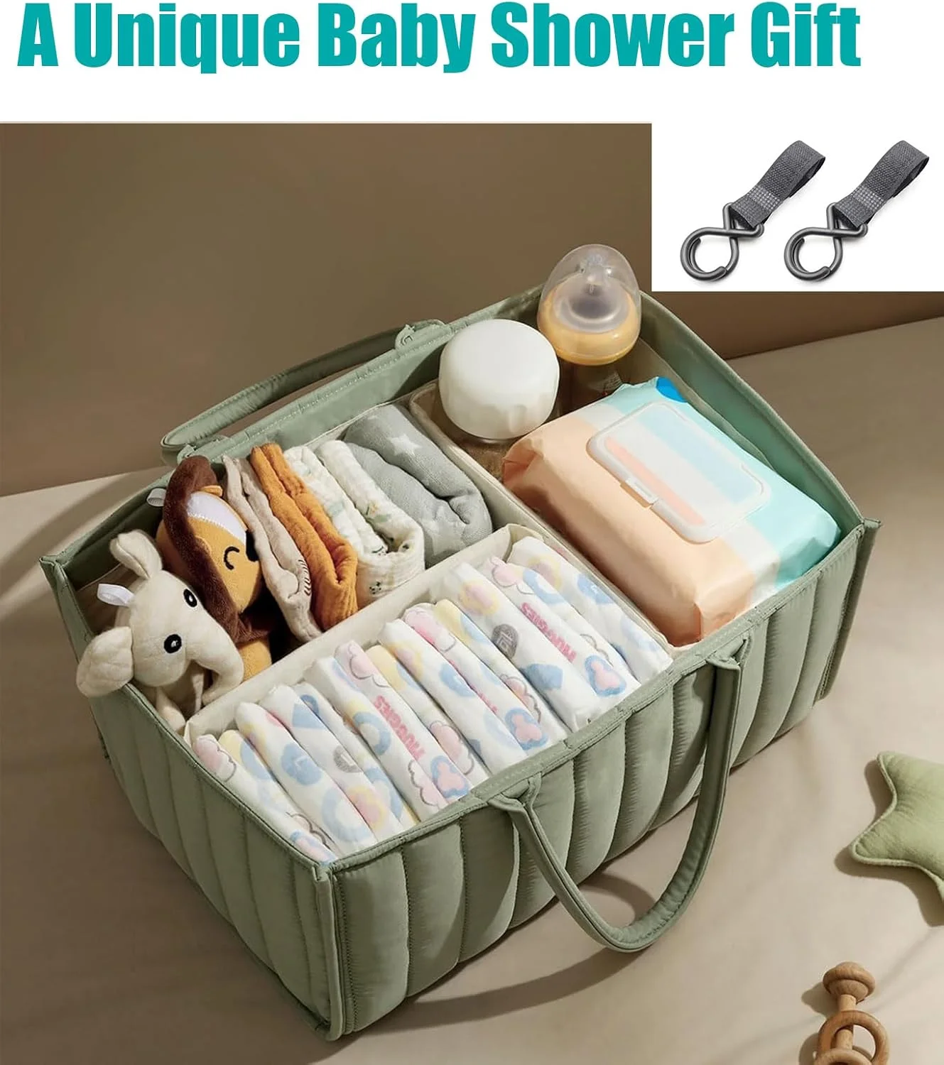 سبد لوازم کودک، سازمان دهنده پوشک برای تعویض، سازمان دهنده لوازم نوزاد برای لیست سیسمونی و لوازم ضروری نوزاد (قهوه ای)