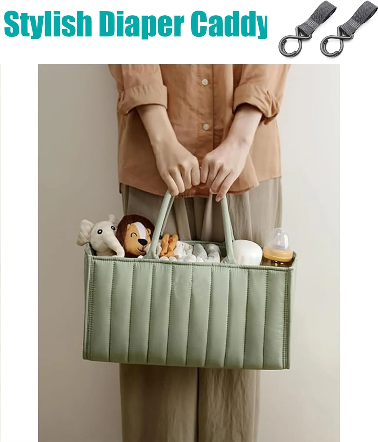 سبد لوازم کودک، سازمان دهنده پوشک برای تعویض، سازمان دهنده لوازم نوزاد برای لیست سیسمونی و لوازم ضروری نوزاد (قهوه ای)