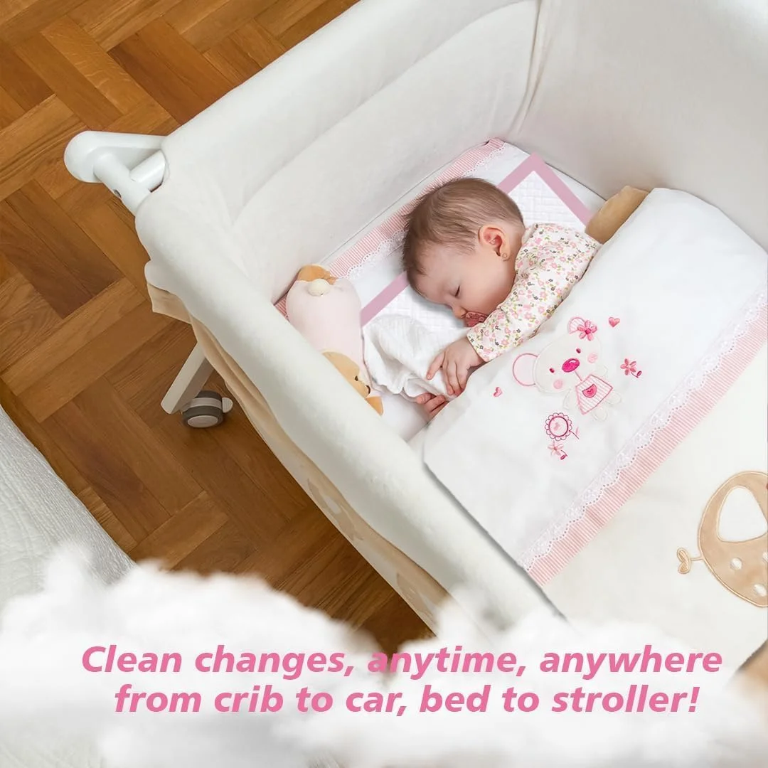 زیرانداز تعویض پوشک یکبار مصرف کودک با گرمکن شیشه شیر - بسته 30 عددی ضد آب، پدهای پوشک فوق العاده نرم (60x45 سانتی متر) + گرمکن شیر برقی سریع با گرمایش دوگانه و درب شیشه ای ایده آل برای نوزادان، مسافرت و خانه.