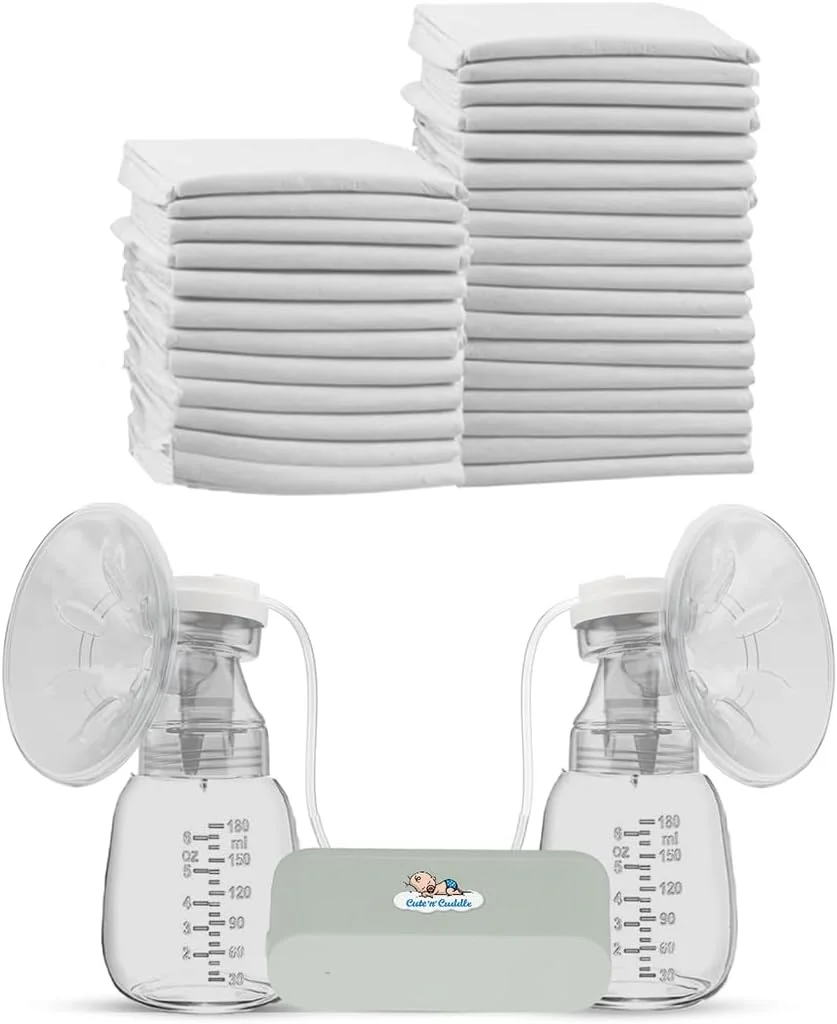 ست پمپ شیر دوش برقی و پد تعویض یکبار مصرف کودک Cute 'N' Cuddle (پمپ شیر دوش + 30 عدد پد ضد آب تعویض 60x45 سانتی متر) - لوازم ضروری تعویض پوشک و مسافرت برای مادران
