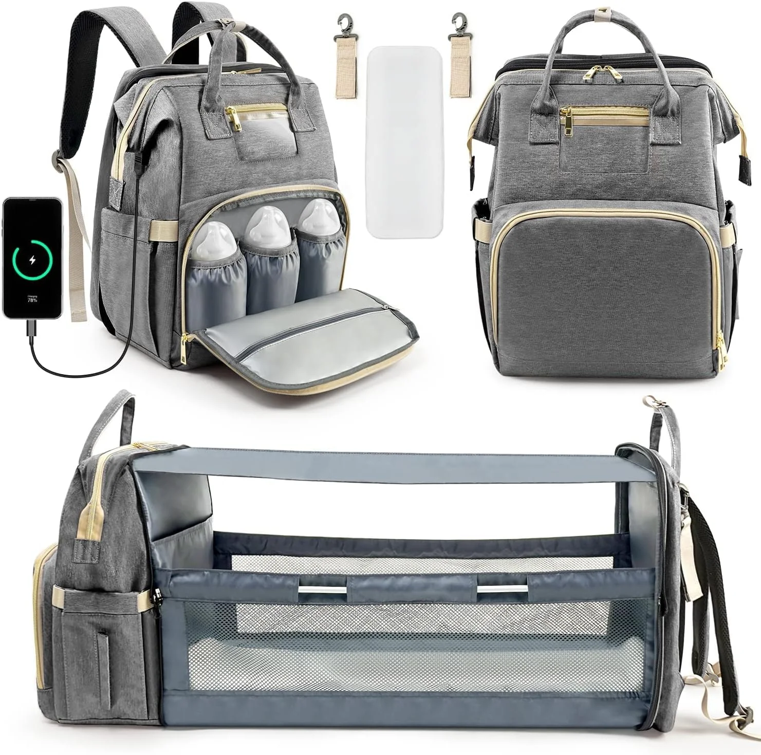 تخت خواب تاشو مسافرتی کودک KASTWAVE مدل 3 در 1، کوله پشتی کیف لوازم مادر با قابلیت تعویض پوشک، گهواره قابل حمل برای نوزاد و کودک نوپا، تخت مسافرتی نوزاد، آشیانه کودک