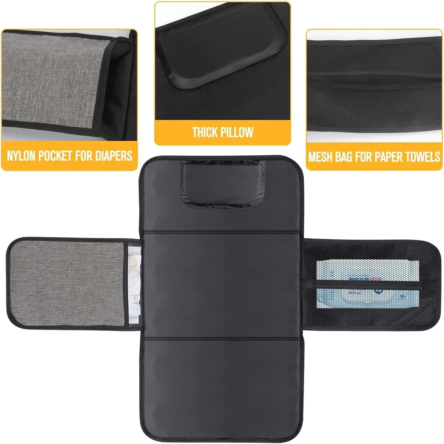 زیرانداز تعویض پوشک قابل حمل Joyzzz برای نوزاد، تشک تعویض تاشو ضد آب با جیب دستمال مرطوب و محفظه نگهداری، زیرانداز تعویض مسافرتی برای لوازم ضروری نوزاد، عالی (خاکستری)
