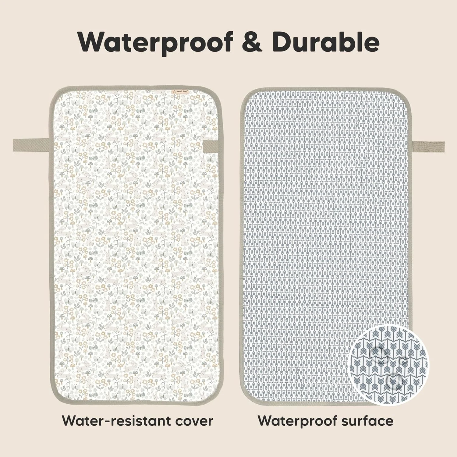 زیرانداز تعویض پوشک قابل حمل KeaBabies، تمیز کردن آسان - تشک تعویض ضد آب تاشو برای کیف پوشک، جمع و جور، سبک وزن، 25x13 نوزاد، کودک، تعویض کننده ضروری مسافرتی (Prairie)