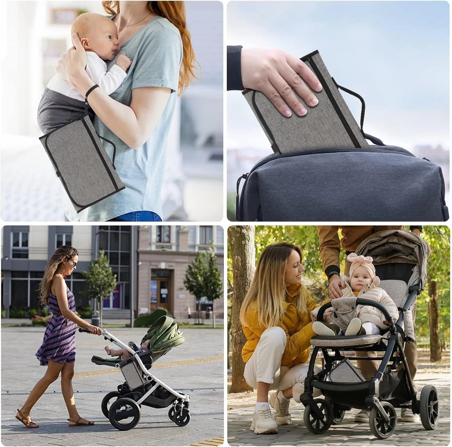 زیرانداز تعویض پوشک قابل حمل Joyzzz برای نوزاد، تشک تعویض تاشو ضد آب با جیب دستمال مرطوب و محفظه نگهداری، زیرانداز تعویض مسافرتی برای لوازم ضروری نوزاد، عالی (خاکستری)