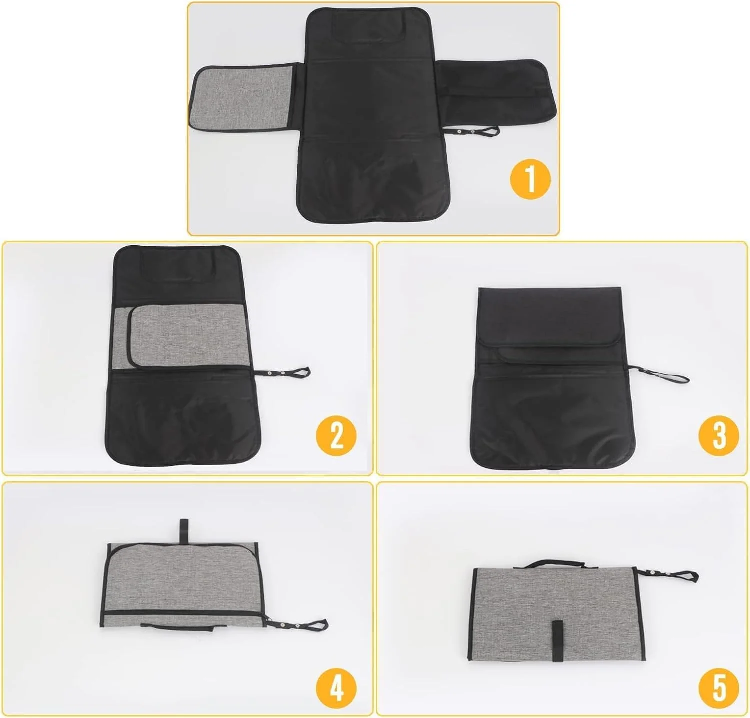 زیرانداز تعویض پوشک قابل حمل Joyzzz برای نوزاد، تشک تعویض تاشو ضد آب با جیب دستمال مرطوب و محفظه نگهداری، زیرانداز تعویض مسافرتی برای لوازم ضروری نوزاد، عالی (خاکستری)