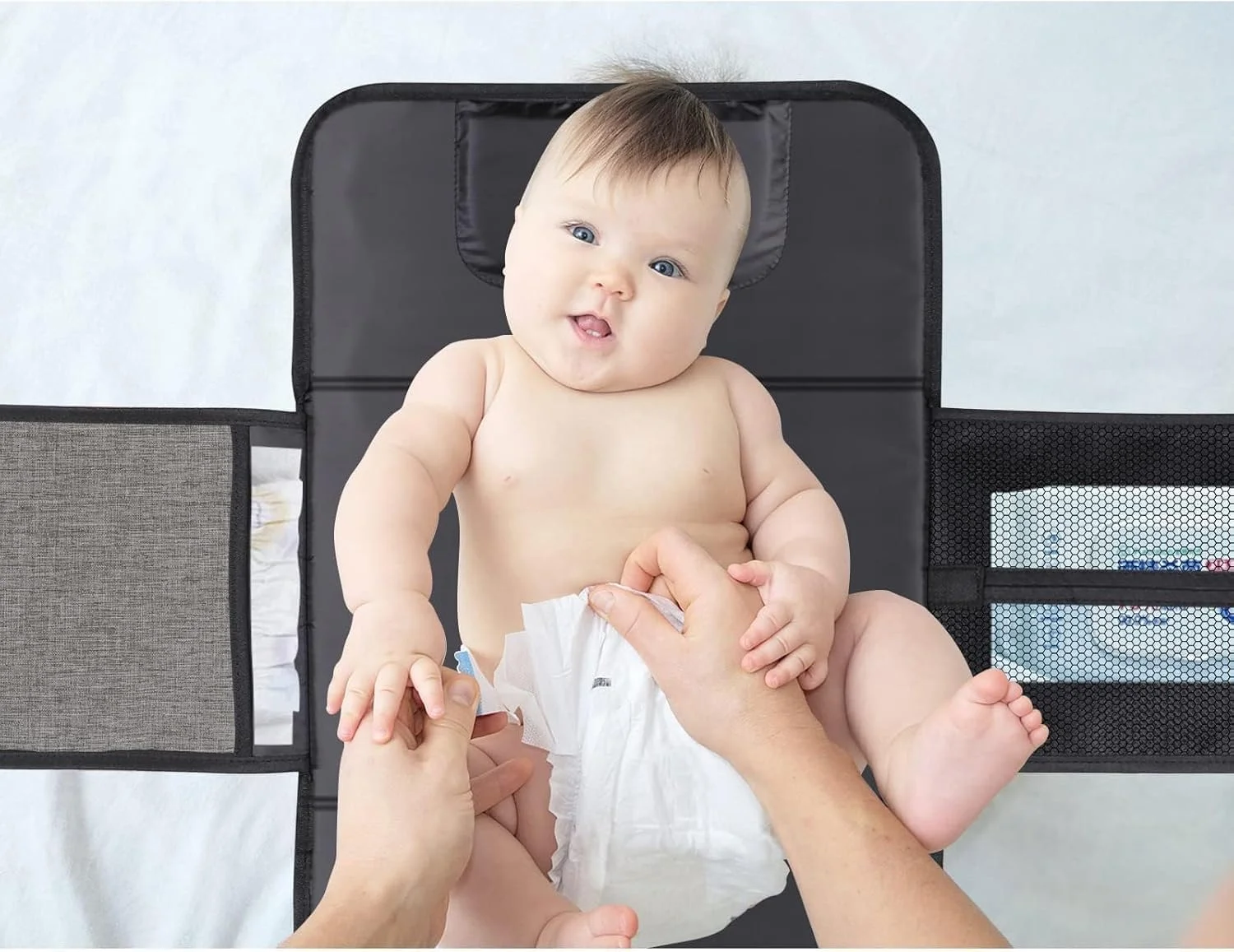 زیرانداز تعویض پوشک قابل حمل Joyzzz برای نوزاد، تشک تعویض تاشو ضد آب با جیب دستمال مرطوب و محفظه نگهداری، زیرانداز تعویض مسافرتی برای لوازم ضروری نوزاد، عالی (خاکستری)