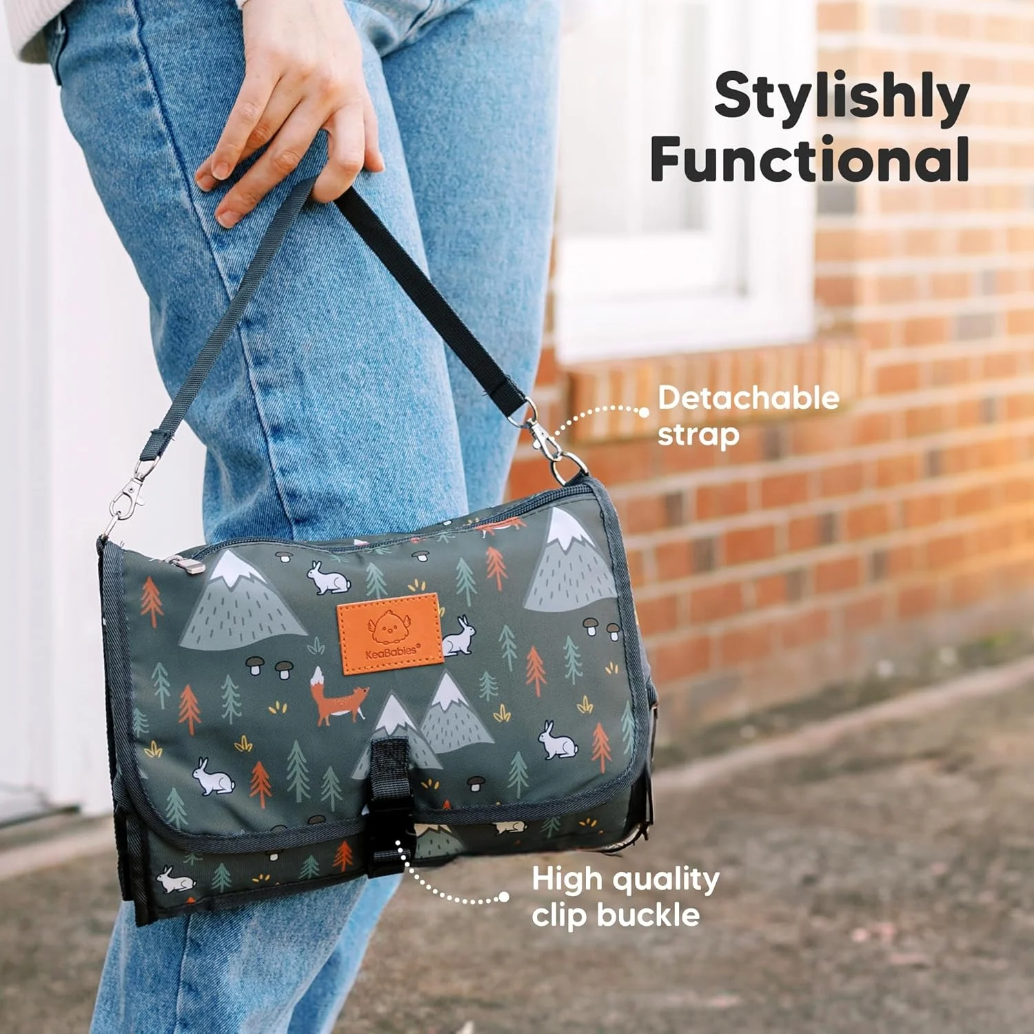 زیرانداز تعویض پوشک قابل حمل KeaBabies - زیرانداز تعویض ضد آب و تاشو - ایستگاه تعویض پوشک - زیرانداز تعویض مسافرتی - کیف تعویض - کیت زیرانداز تعویض قابل حمل (طرح چوب)