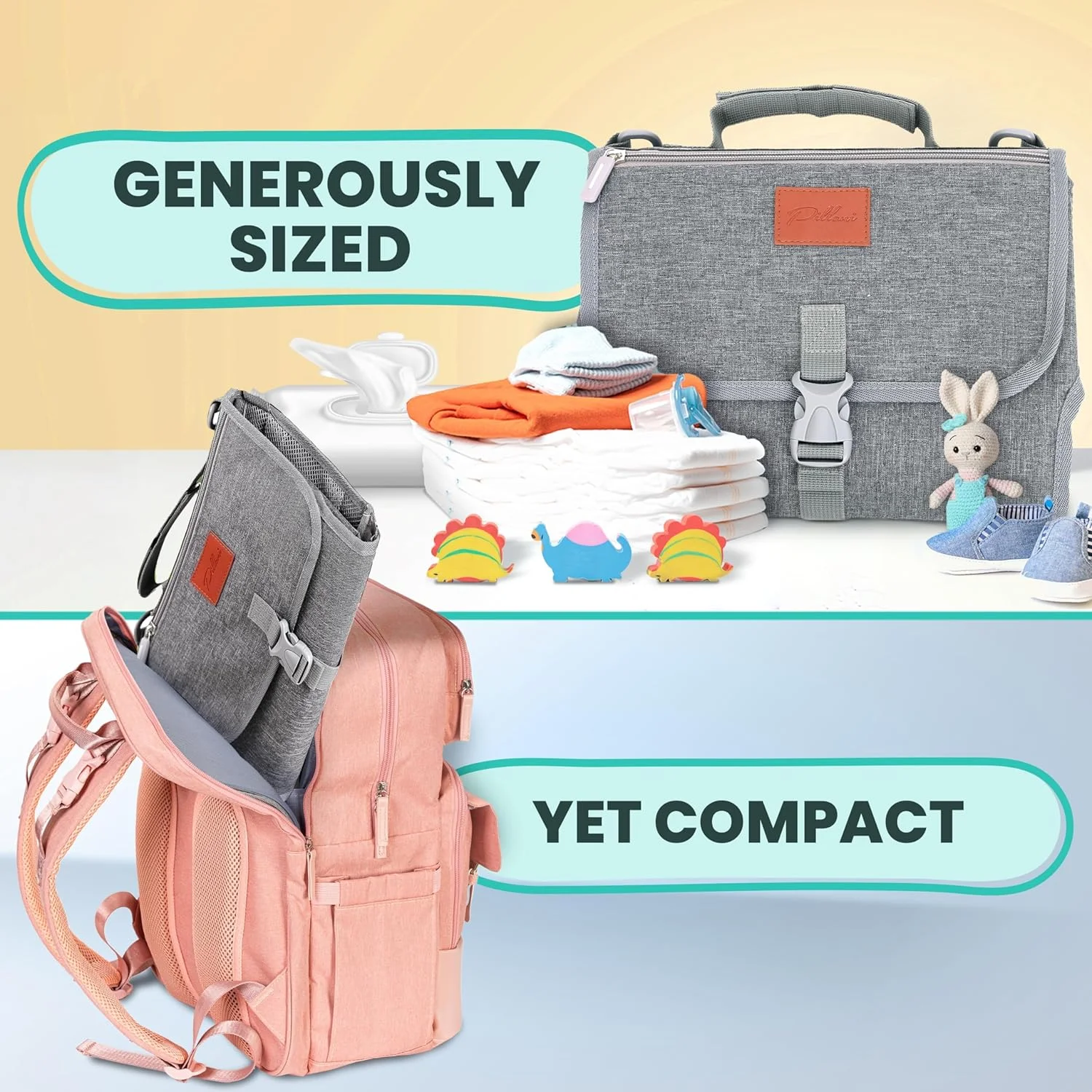 زیرانداز تعویض قابل حمل کودک IKEEP - زیرانداز تعویض پوشک نرم و راحت با جیب دستمال مرطوب، ضد آب و تمیز کردن آسان - هدیه سیسمونی نوزاد، لوازم ضروری، لیست خرید نوزاد