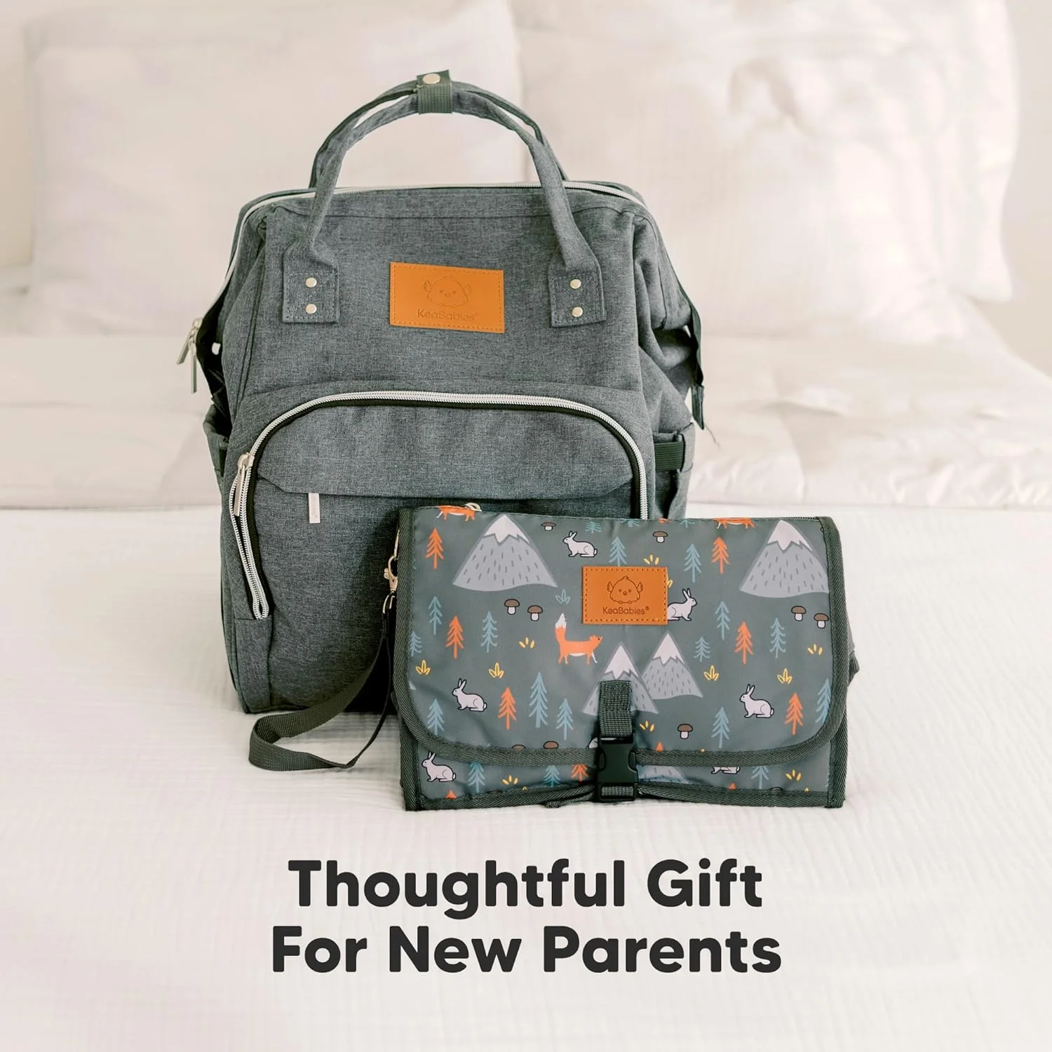 زیرانداز تعویض پوشک قابل حمل KeaBabies - زیرانداز تعویض ضد آب و تاشو - ایستگاه تعویض پوشک - زیرانداز تعویض مسافرتی - کیف تعویض - کیت زیرانداز تعویض قابل حمل (طرح چوب)