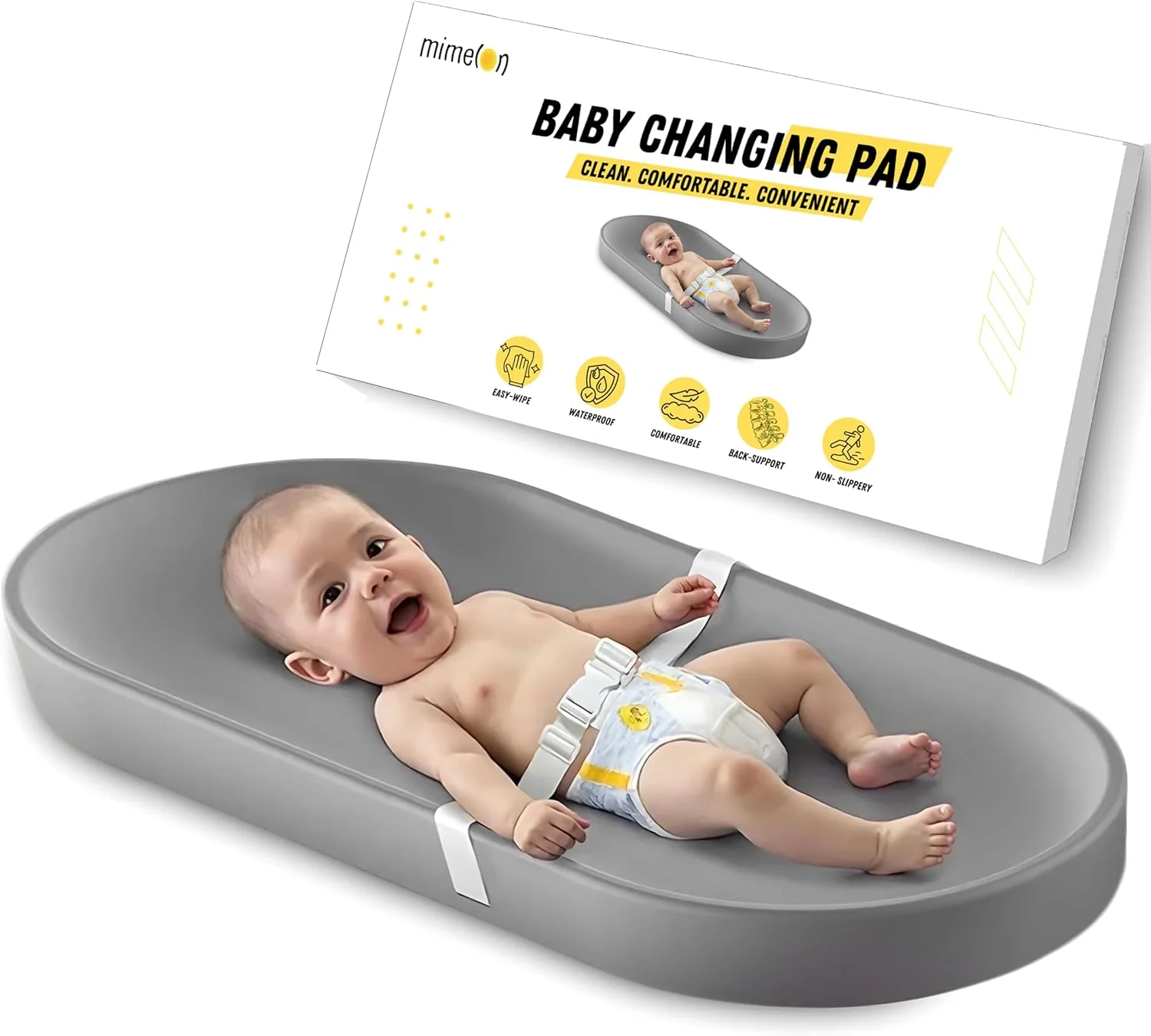 پد تعویض پوشک کودک میملون، تشک تعویض بادام زمینی با لبه های برجسته و کمربند، پد تعویض سبک وزن و قابل حمل با سطح قابل تمیز کردن، وسادة تغییر الطفل