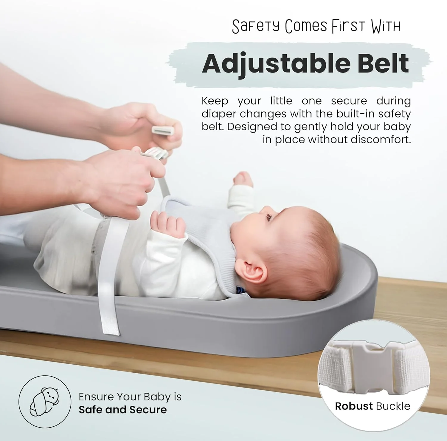 پد تعویض پوشک کودک میملون، تشک تعویض بادام زمینی با لبه های برجسته و کمربند، پد تعویض سبک وزن و قابل حمل با سطح قابل تمیز کردن، وسادة تغییر الطفل