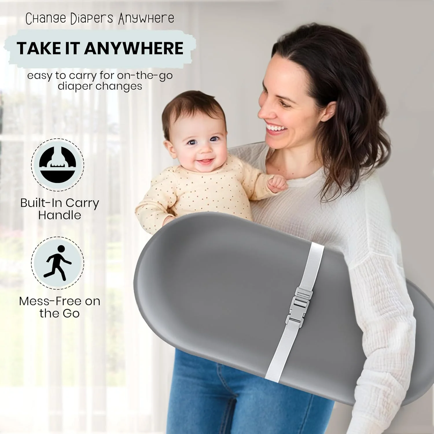 پد تعویض پوشک کودک میملون، تشک تعویض بادام زمینی با لبه های برجسته و کمربند، پد تعویض سبک وزن و قابل حمل با سطح قابل تمیز کردن، وسادة تغییر الطفل