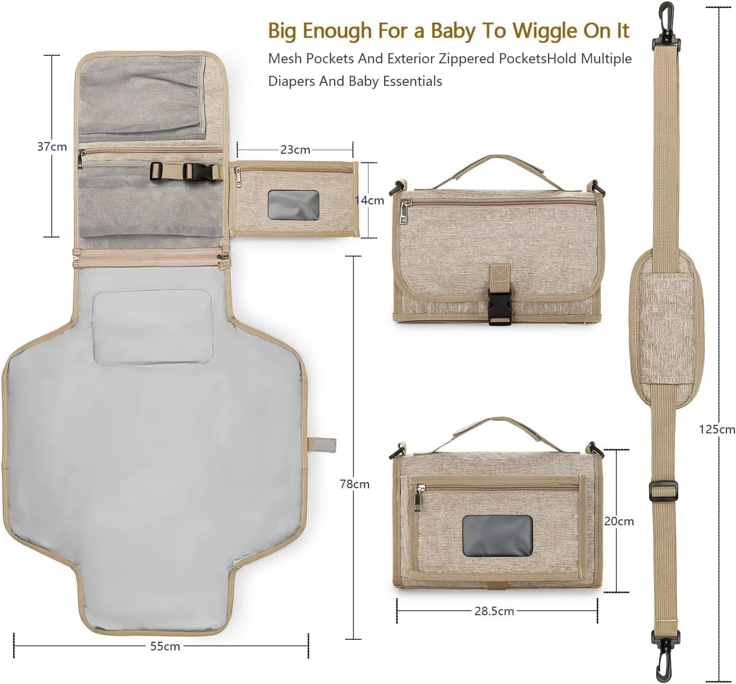 زیرانداز تعویض پوشک قابل حمل MostNow با جیب دستمال مرطوب، پد تعویض کودک مسافرتی با بالشتک سر برای نوزادان، پد تعویض پوشک ضد آب، لوازم ضروری نوزاد (خاکی)