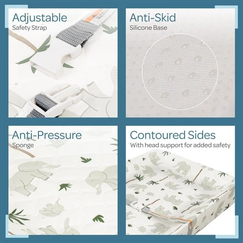 پد تعویض پوشک ضد آب طرح ماه، 80 × 45 سانتی متر، پایه ضد لغزش، سبک وزن، تمیز کردن آسان، بند ایمنی، مناسب برای 0+ ماهگی، مناسب برای تمام میزهای تعویض/رویههای کمد استاندارد - طرح فیل پد تعویض پوشک ضد آب طرح ماه، 80 × 45 سانتی متر، پایه ضد لغزش، سبک وزن، تمیز کردن آسان، بند ایمنی، مناسب برای 0+ ماهگی، مناسب برای تمام میزهای تعویض/رویههای کمد استاندارد - طرح فیل