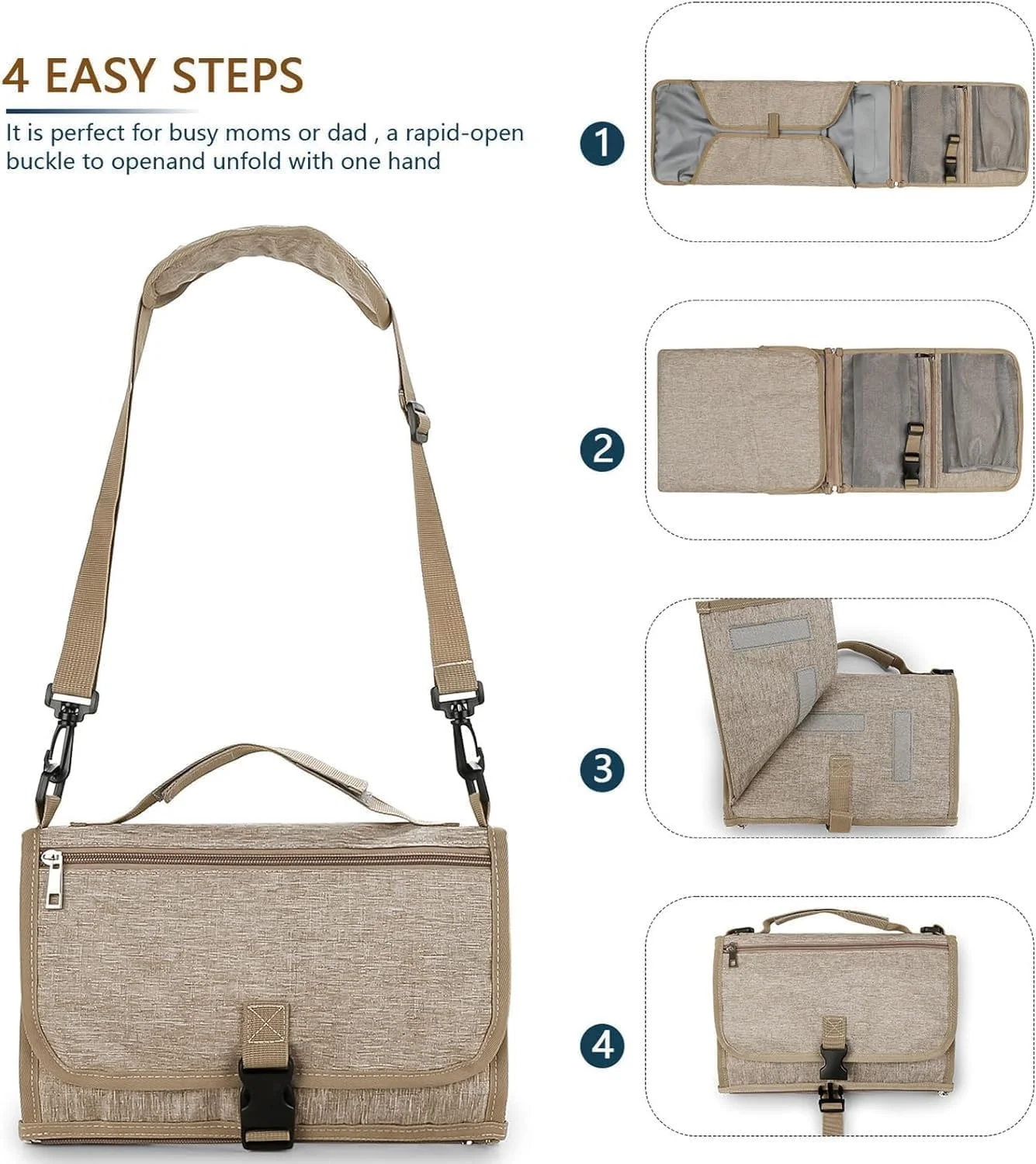 زیرانداز تعویض پوشک قابل حمل MostNow با جیب دستمال مرطوب، پد تعویض کودک مسافرتی با بالشتک سر برای نوزادان، پد تعویض پوشک ضد آب، لوازم ضروری نوزاد (خاکی)