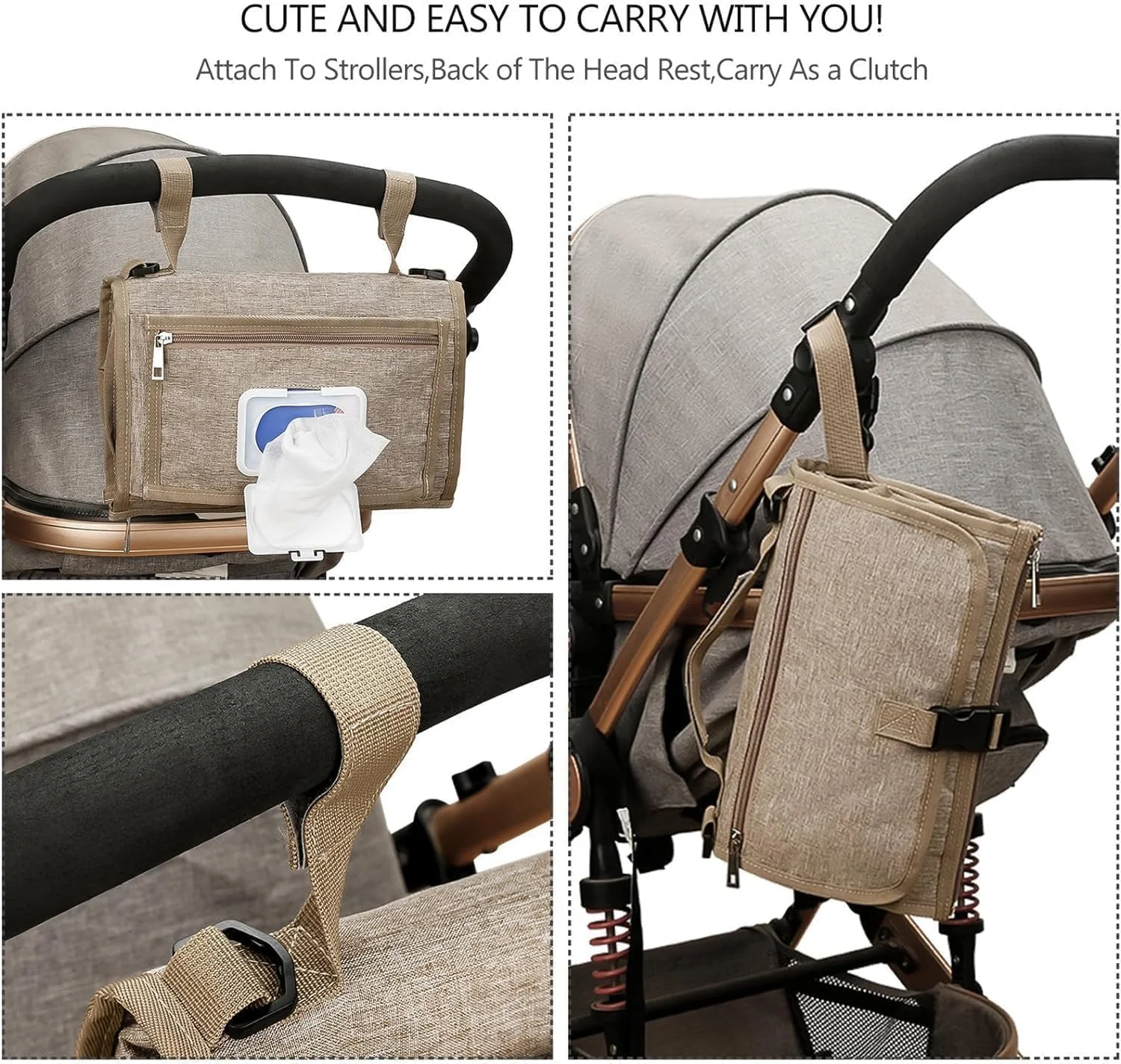 زیرانداز تعویض پوشک قابل حمل MostNow با جیب دستمال مرطوب، پد تعویض کودک مسافرتی با بالشتک سر برای نوزادان، پد تعویض پوشک ضد آب، لوازم ضروری نوزاد (خاکی)