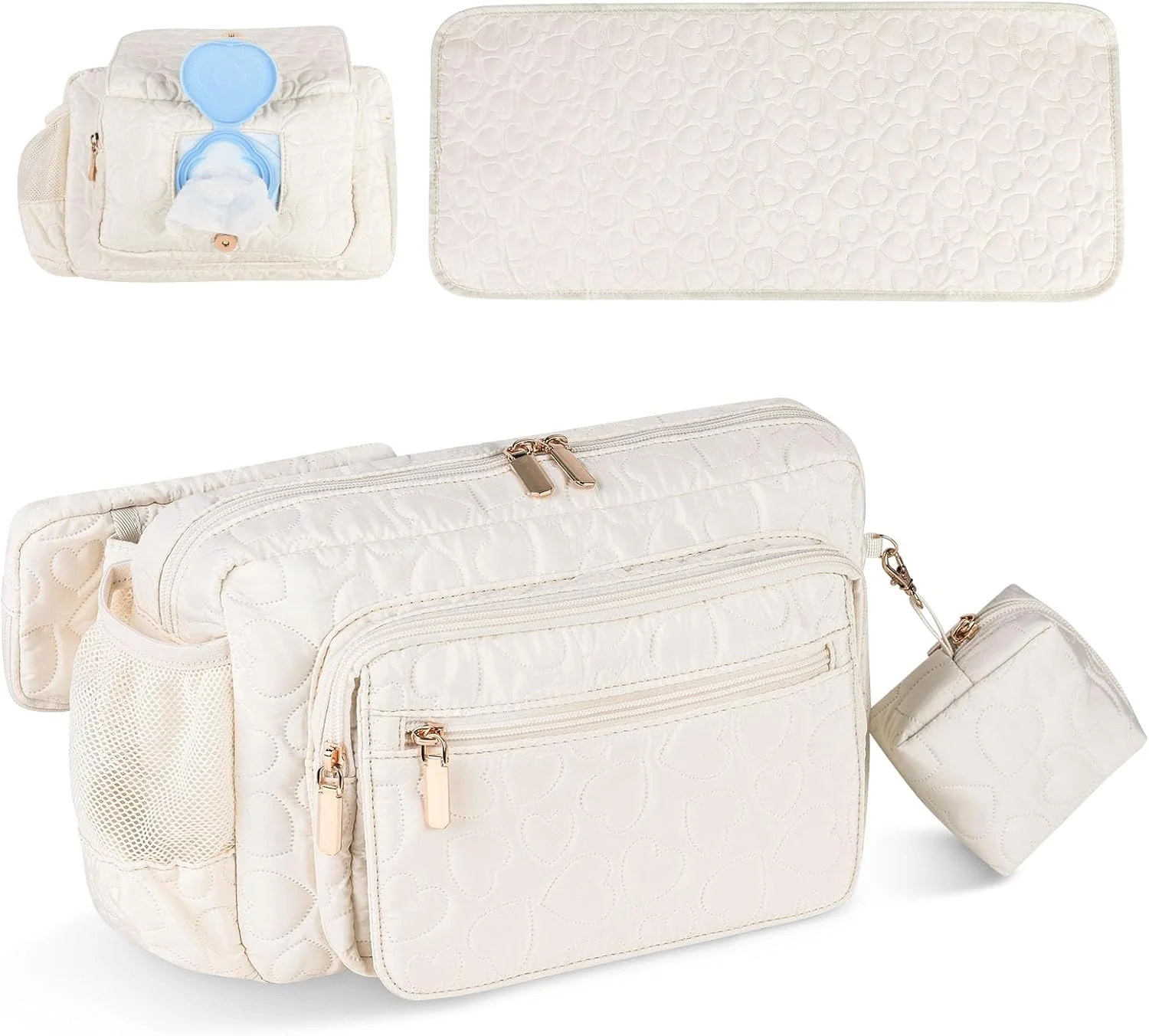 کیف کمری لوازم کودک رکس‌مور با زیرانداز تعویض قابل حمل، کیف کمری کراس‌بادی قابل تنظیم برای زنان، سازمان‌دهنده کوچک و جمع‌وجور لوازم ضروری کودک برای سفر، پیک‌نیک، استفاده روزانه، بژ، کیف لوازم کودک کوچک و شیک