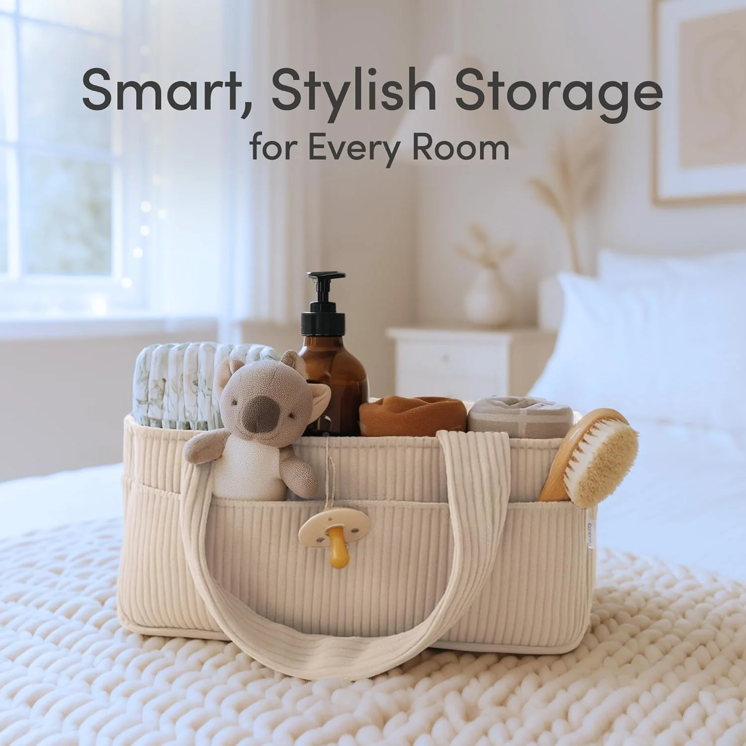 ارگانایزر پوشک بچه PUTSKA برای میز تعویض - سبد ذخیره سازی شیک اتاق کودک، لوازم ضروری نوزاد، هدایای سیسمونی و ملزومات ثبت نام برای پسر یا دختر، ارگانایزر پوشک ماشین، کرم کبریتی