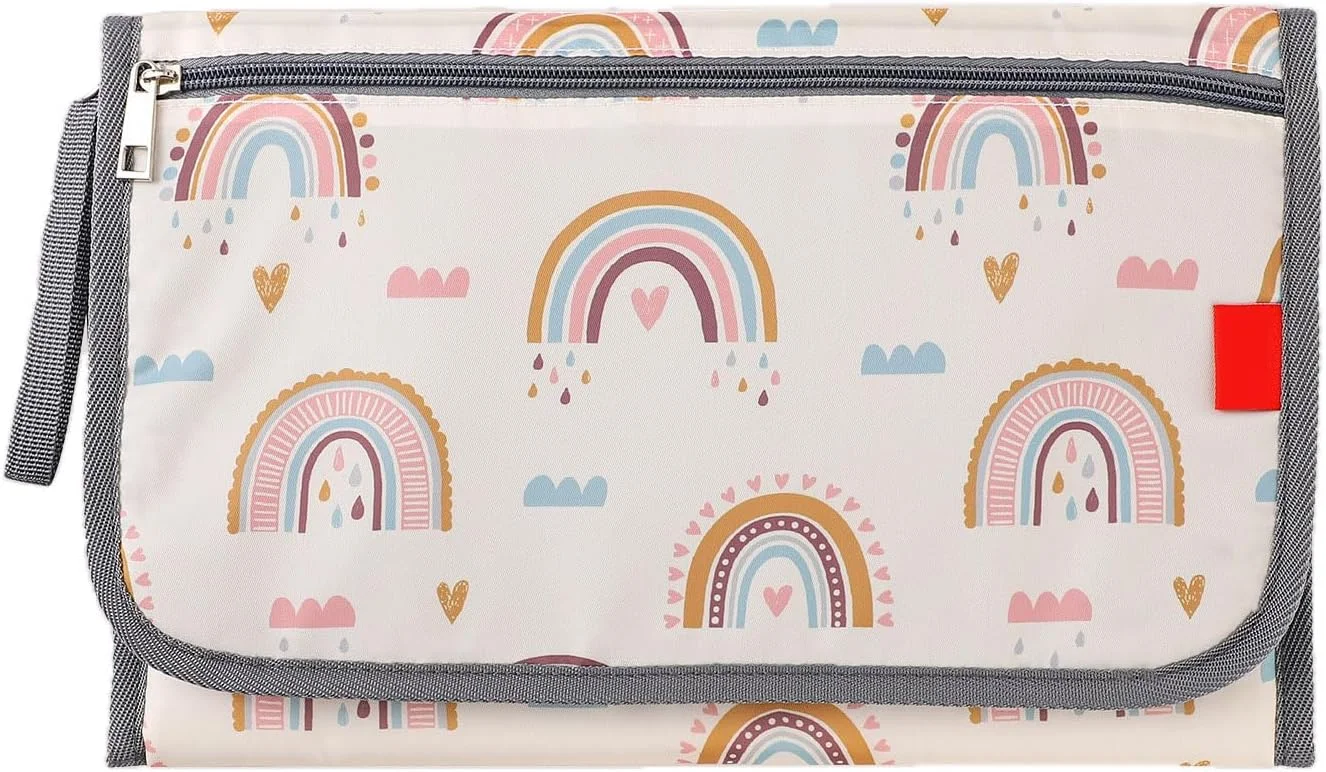 زیرانداز تعویض قابل حمل با جیب دستمال مرطوب برای کیف پوشک، زیرانداز ضد آب قابل تمیز کردن برای نوزاد، هدیه سیسمونی (رنگین کمان)