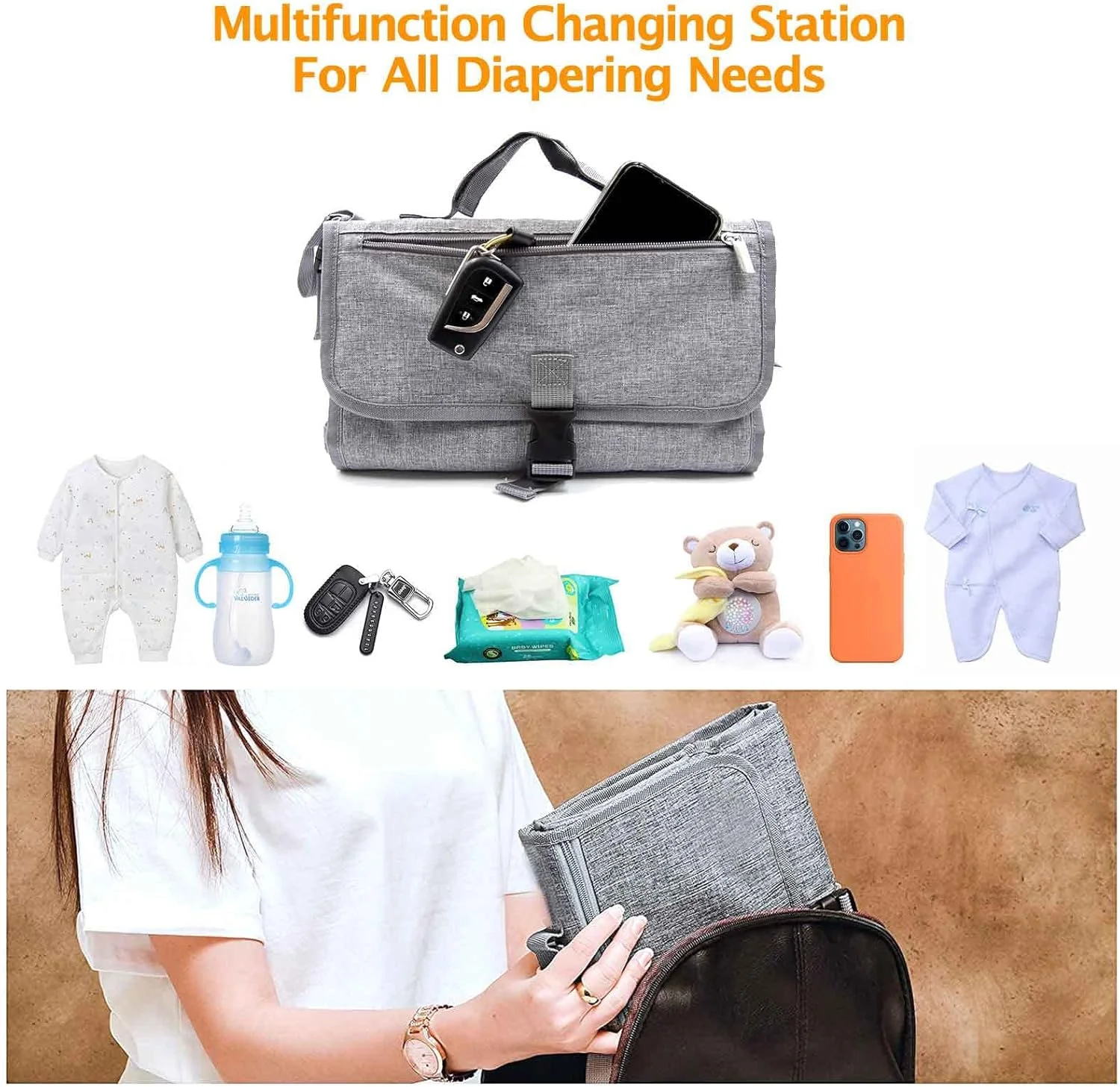 زیرانداز تعویض پوشک قابل حمل، زیرانداز تعویض قابل حمل برای نوزاد دختر و پسر، زیرانداز تعویض کودک با جیب دستمال مرطوب هوشمند، کیت ضد آب ایستگاه تعویض مسافرتی، هدیه سیسمونی، لوازم کودکانه یونیسکس