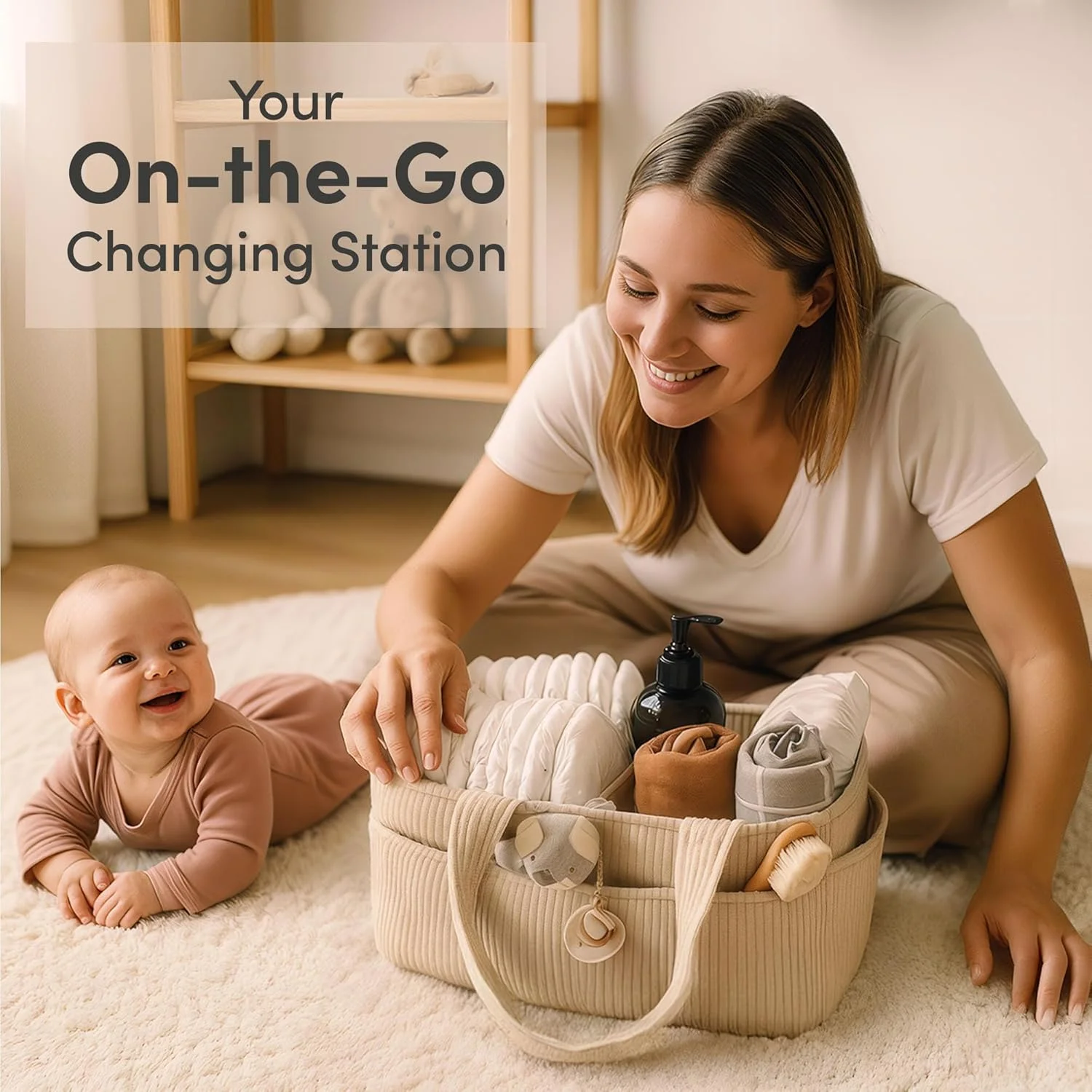 ارگانایزر پوشک بچه PUTSKA برای میز تعویض - سبد ذخیره سازی شیک اتاق کودک، لوازم ضروری نوزاد، هدایای سیسمونی و ملزومات ثبت نام برای پسر یا دختر، ارگانایزر پوشک ماشین، کرم کبریتی