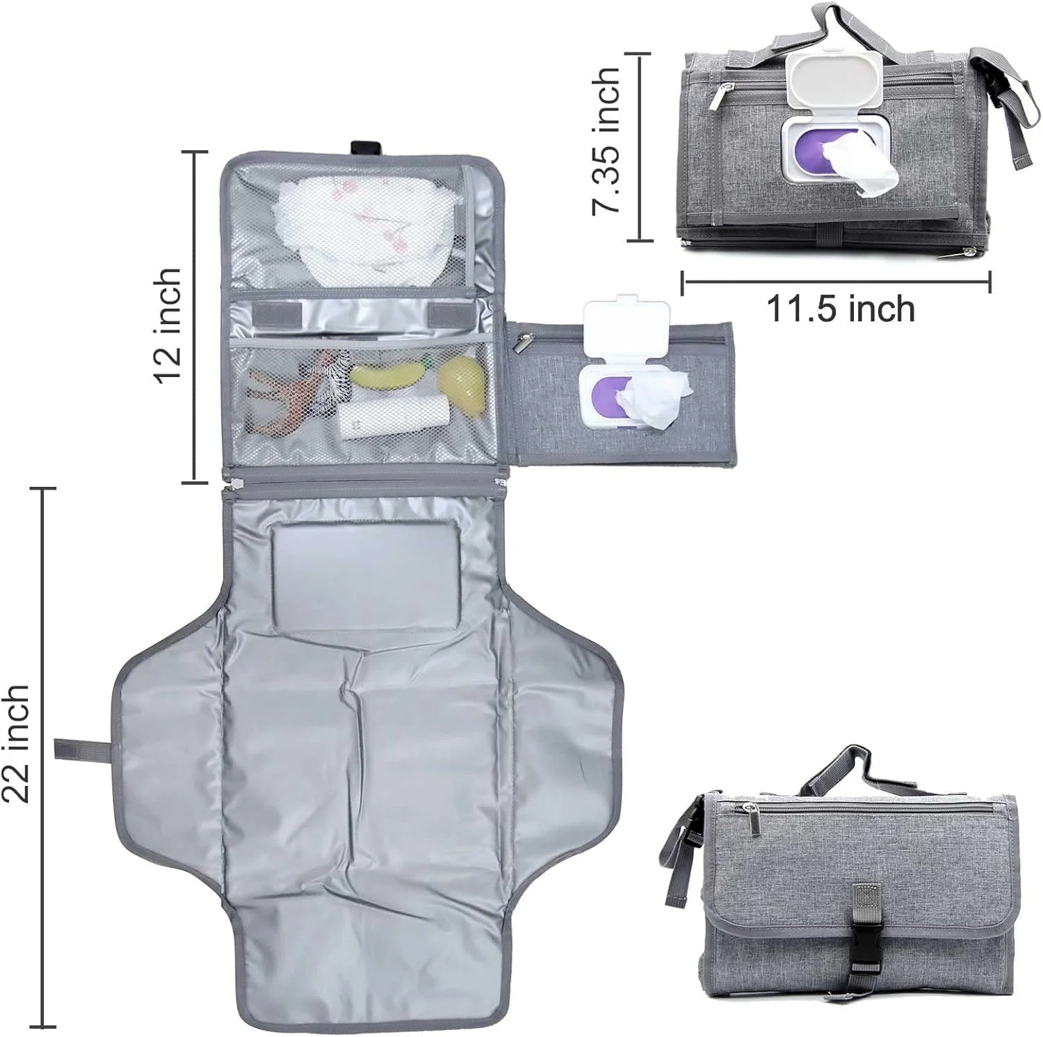 زیرانداز تعویض پوشک قابل حمل، زیرانداز تعویض قابل حمل برای نوزاد دختر و پسر، زیرانداز تعویض کودک با جیب دستمال مرطوب هوشمند، کیت ضد آب ایستگاه تعویض مسافرتی، هدیه سیسمونی، لوازم کودکانه یونیسکس