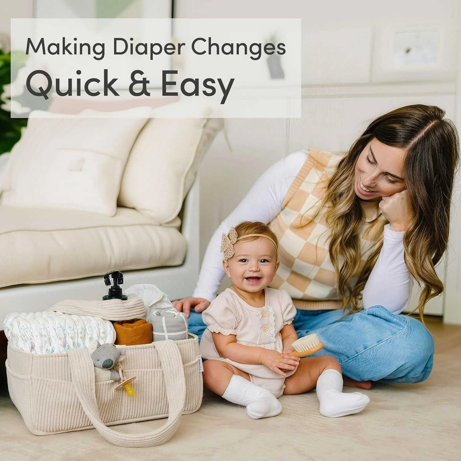 ارگانایزر پوشک بچه PUTSKA برای میز تعویض - سبد ذخیره سازی شیک اتاق کودک، لوازم ضروری نوزاد، هدایای سیسمونی و ملزومات ثبت نام برای پسر یا دختر، ارگانایزر پوشک ماشین، کرم کبریتی