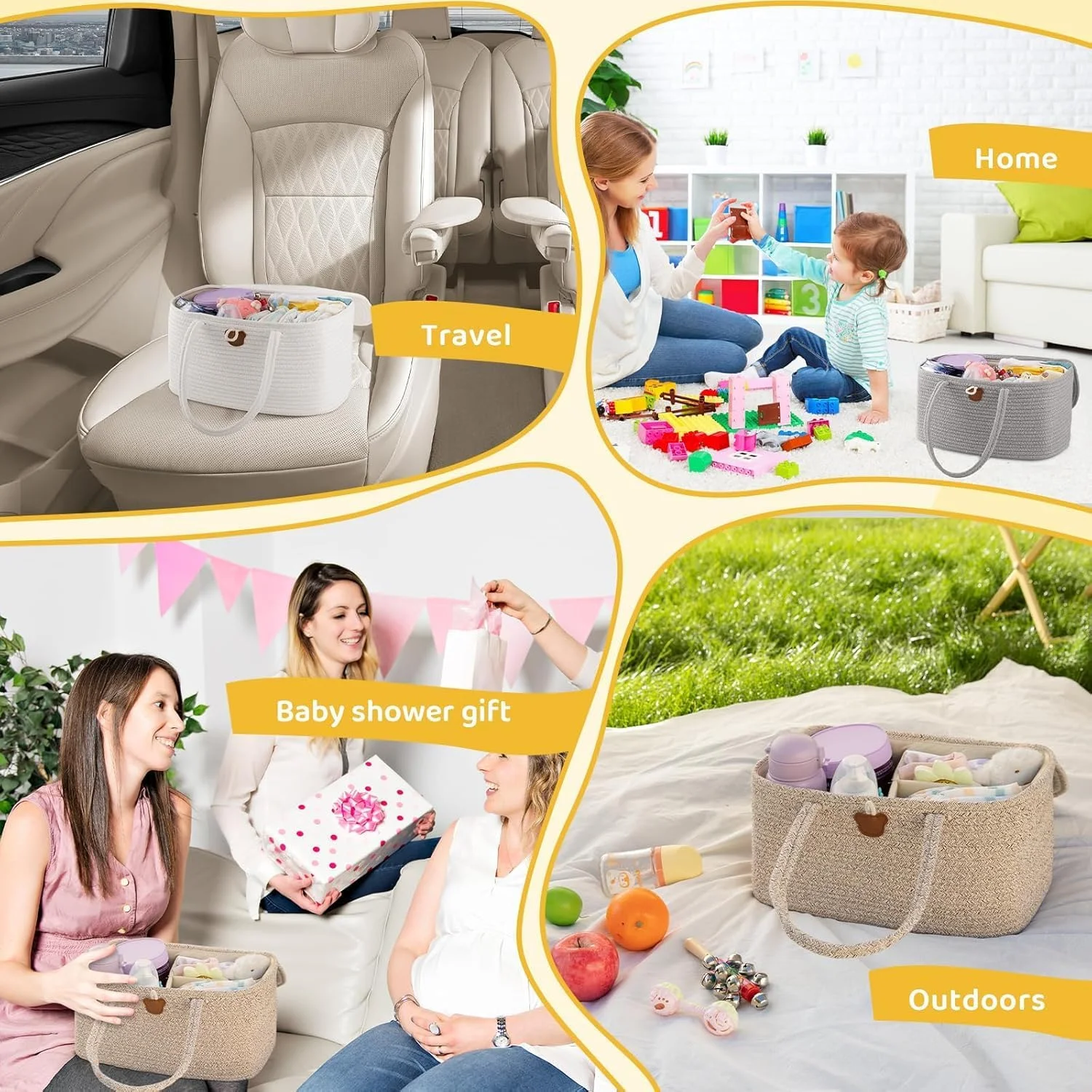 ارگانایزر لوازم کودک، ارگانایزر میز تعویض پوشک برای دستمال مرطوب و پوشک، ارگانایزر میز تعویض، لوازم ضروری نوزاد برای والدین (سفید بژ)