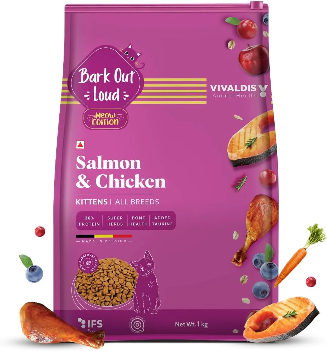 غذای خشک بچه گربه با طعم مرغ و ماهی سالمون Bark Out Loud by Vivaldis - وزن 1 کیلوگرم، سرشار از پروتئین برای تقویت سیستم ایمنی، رشد و تکامل، کمک به سلامت قلب، پوست، مو و چشم. غذای خشک بچه گربه با طعم مرغ و ماهی سالمون Bark Out Loud by Vivaldis - وزن 1 کیلوگرم، سرشار از پروتئین برای تقویت سیستم ایمنی، رشد و تکامل، کمک به سلامت قلب، پوست، مو و چشم.