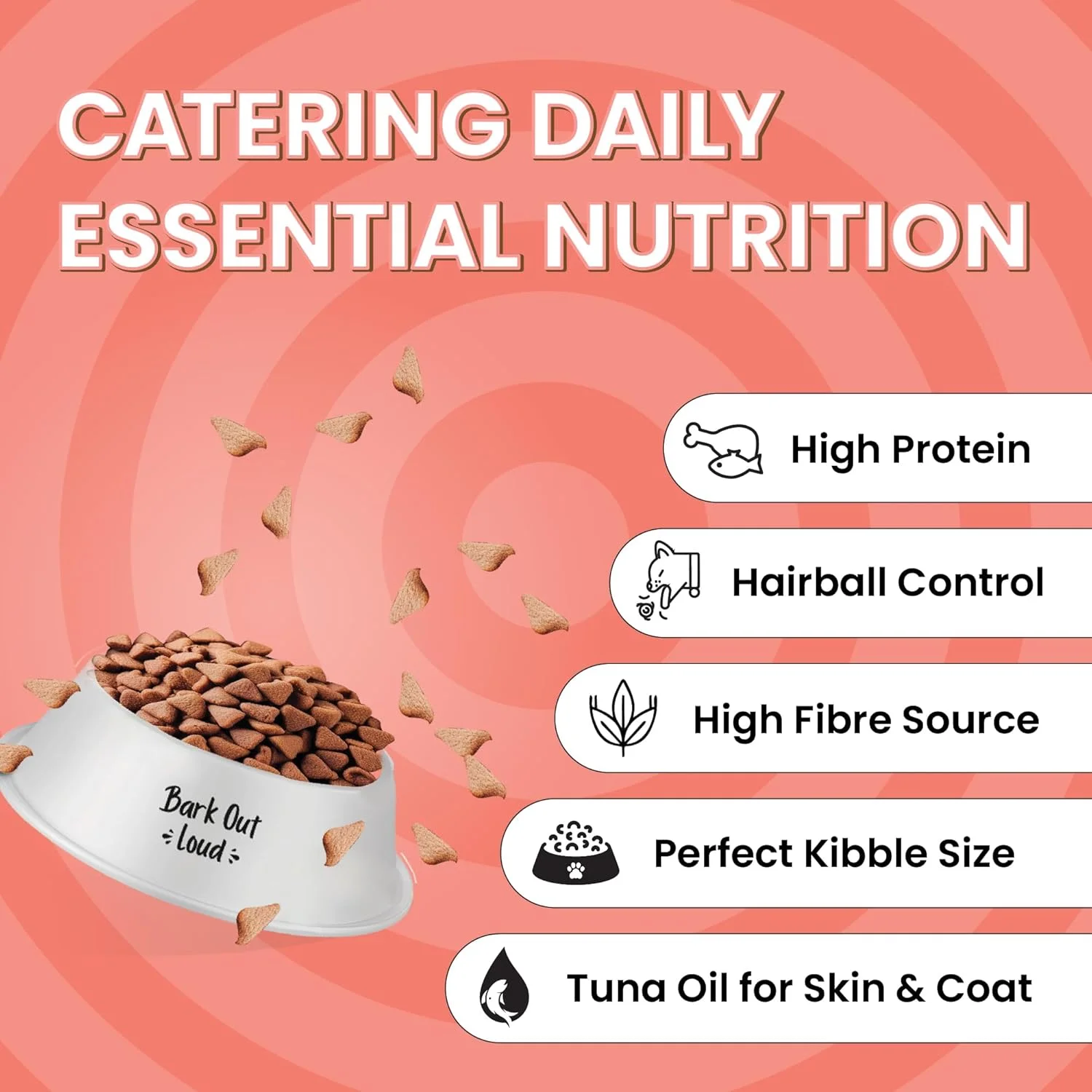 غذای خشک گربه بالغ بارک اوت لاود - تغذیه ضروری با طعم ماهی و مرغ، حاوی پروبیوتیک، کنترل کننده گلوله مویی، روغن ماهی تن (2 کیلوگرم)