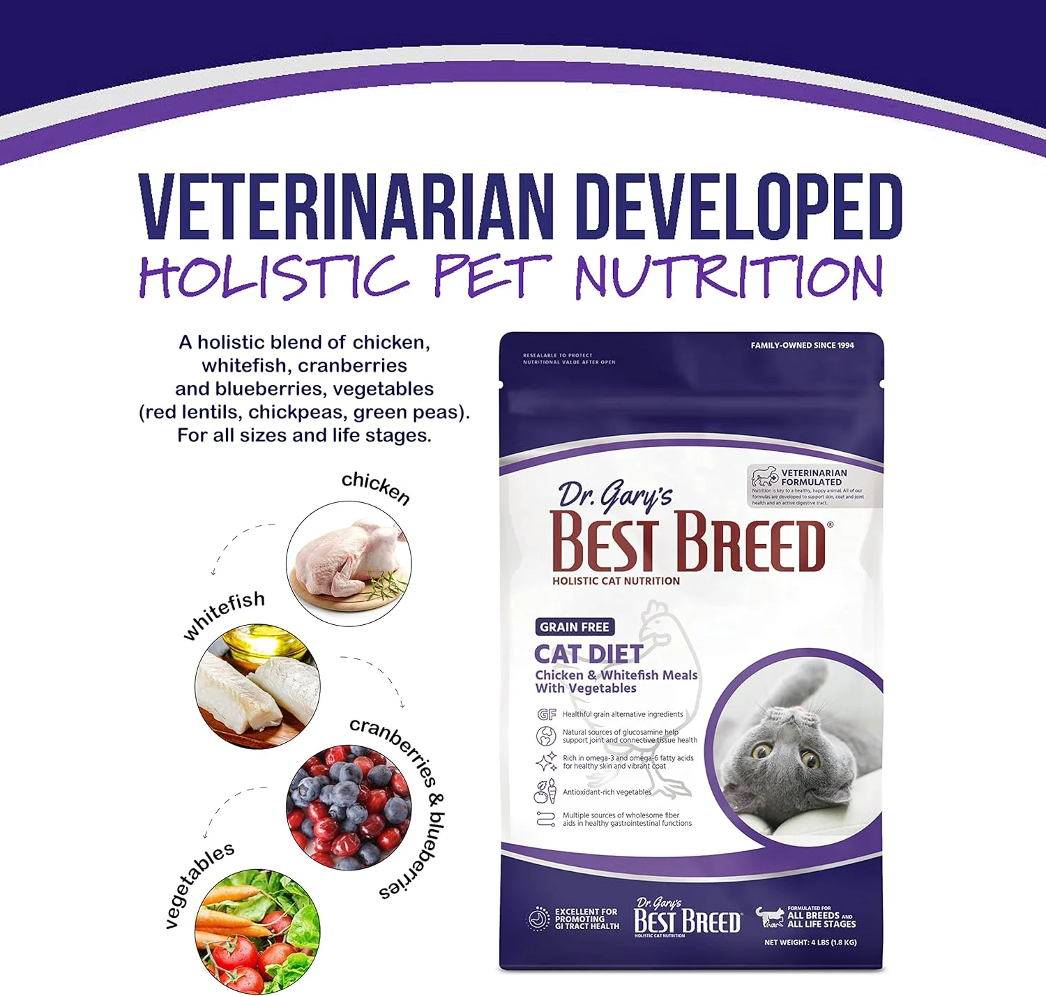 بهترین نژاد غذای خشک گربه بدون غلات ساخت آمریکا [غذای خشک طبیعی گربه برای تمام سنین] - 4 پوند