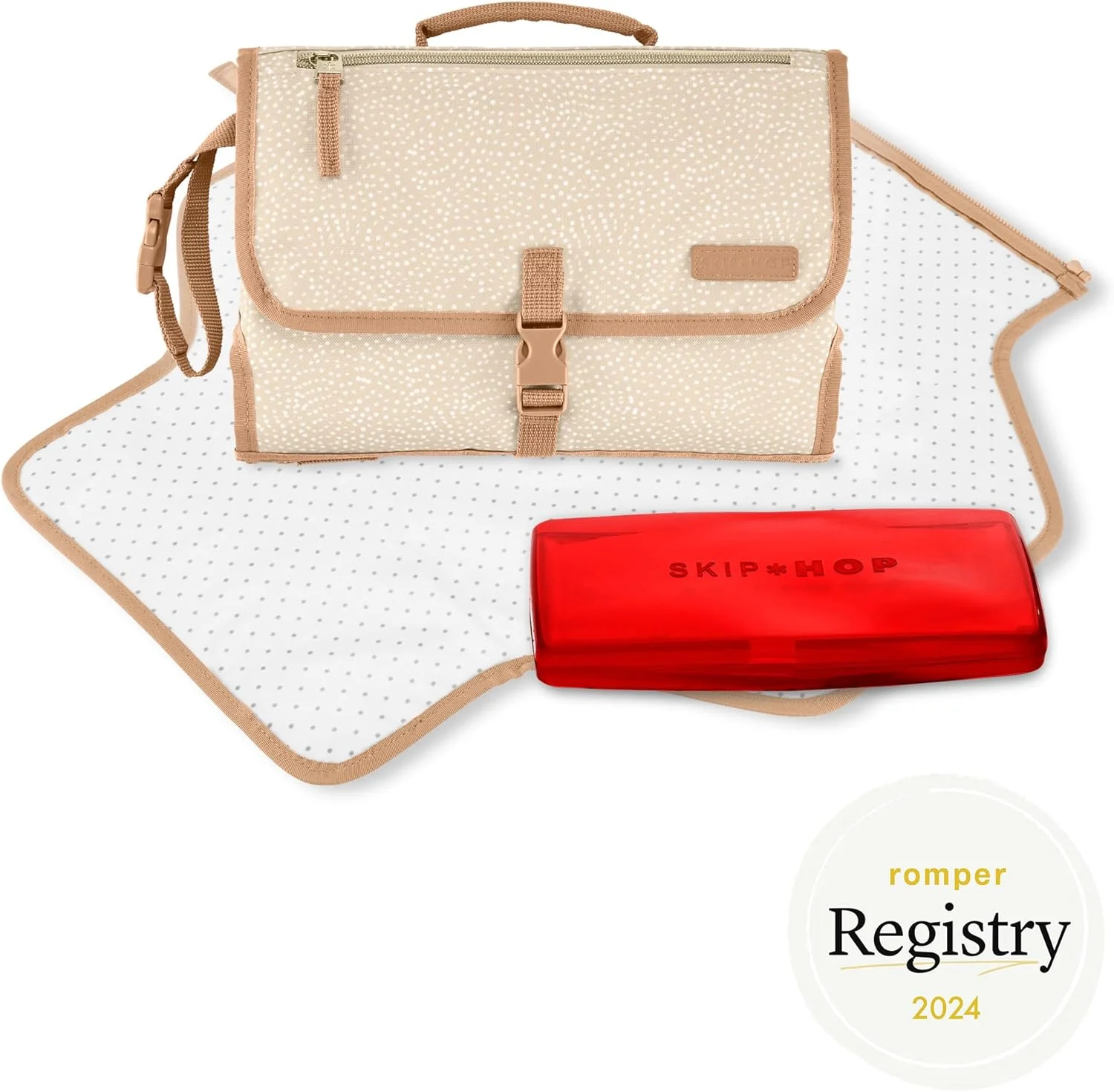 زیرانداز تعویض پوشک قابل حمل کودک Skip Hop، Pronto، طرح Beige Swirl Dot