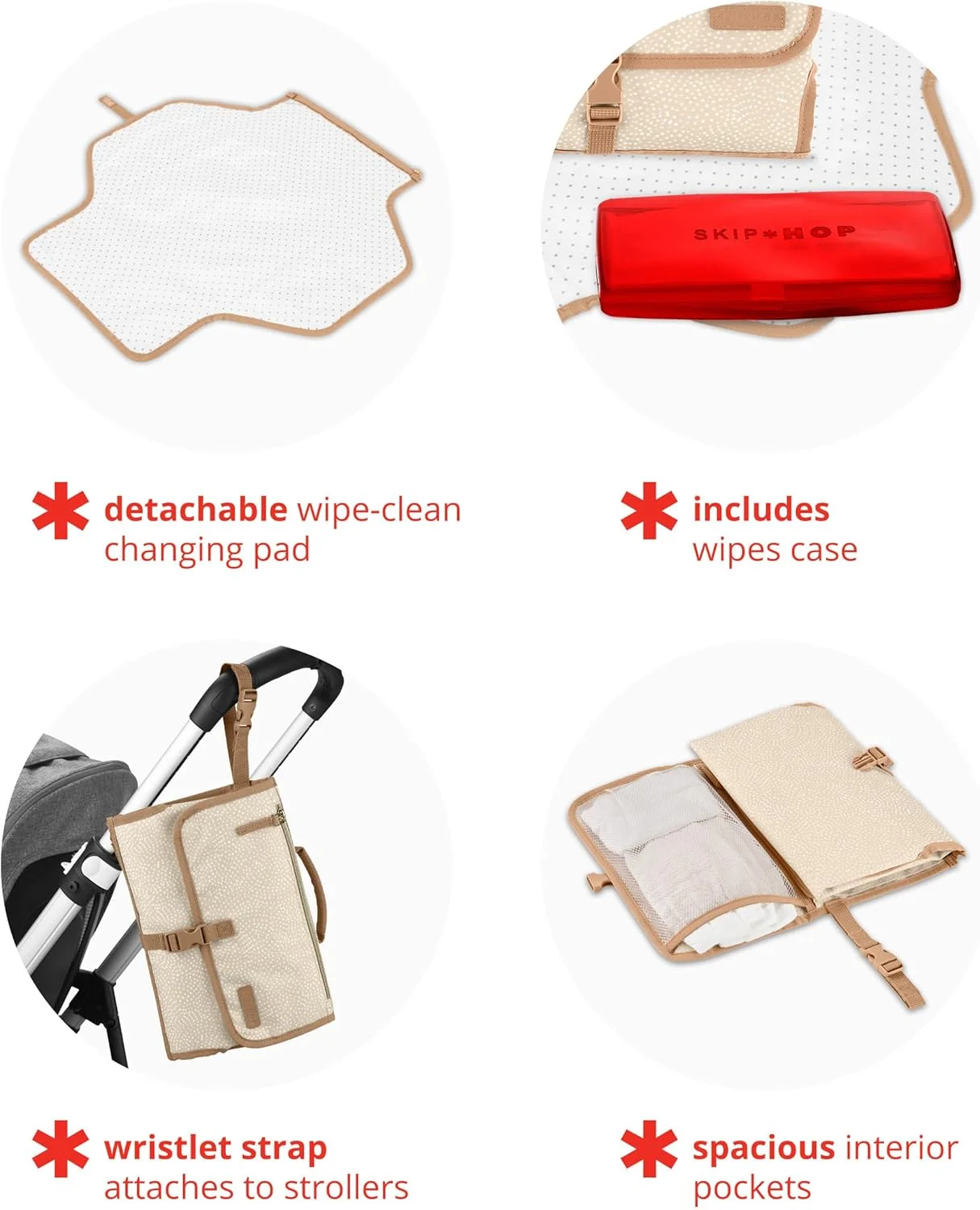 زیرانداز تعویض پوشک قابل حمل کودک Skip Hop، Pronto، طرح Beige Swirl Dot