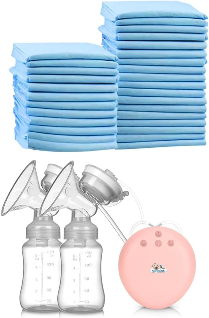 ست پمپ شیر دستی نوزاد Cute 'N' Cuddle و 30 عدد پد تعویض ضد آب (60x45 سانتی متر) - لوازم ضروری تعویض پوشک و مسافرت برای مادران