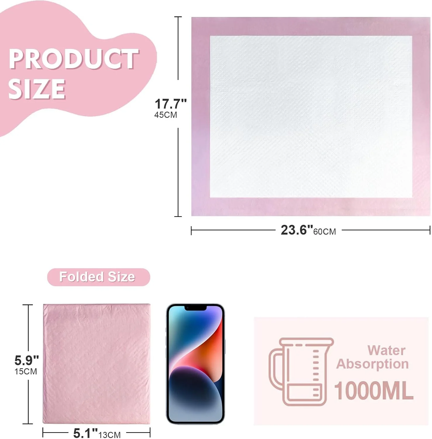زیرانداز تعویض یکبار مصرف کودک SKY-TOUCH، 100 عددی، پدهای تعویض ضد آب کودک، 45x60 سانتی متر، پد تعویض بسیار جاذب و ضد نشت کودک، زیرانداز تعویض پوشک فوق العاده نرم برای نوزاد صورتی