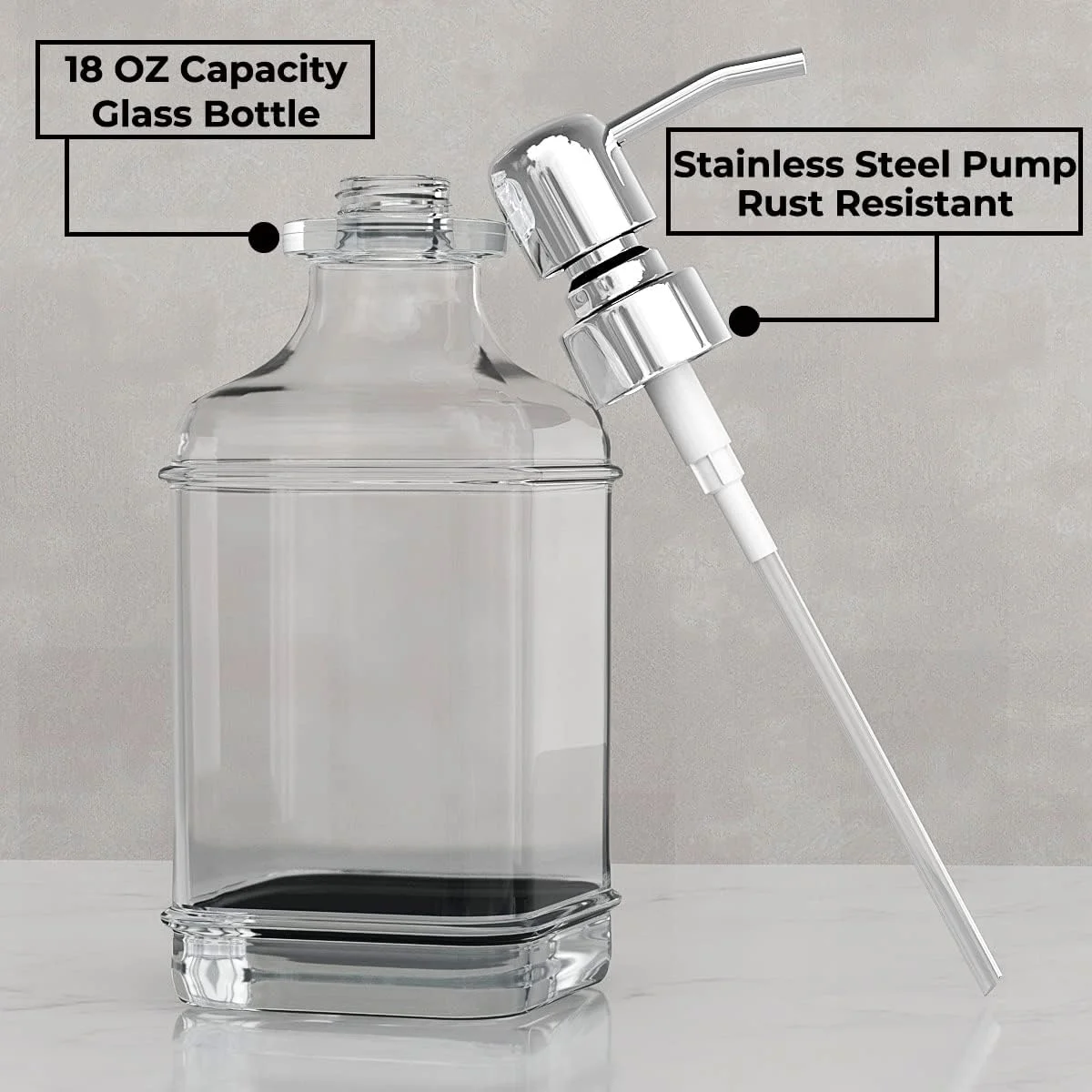 پمپ مایع دستشویی GLADPURE - بسته 2 عددی، 530 میلی لیتر، طراحی عتیقه، شیشه ضخیم؛ با پمپ استیل ضد زنگ 304، 6 عدد استیکر شفاف، مناسب آشپزخانه، حمام - نقره ای
