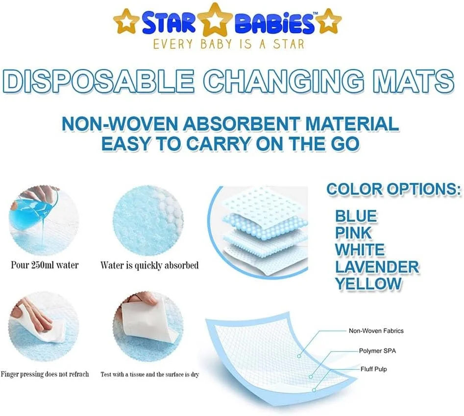 زیرانداز تعویض یکبار مصرف استار بیبی - 45 × 60 سانتی متر - بسته بزرگ 70 عددی - آبی/صورتی/سفید-رنگین کمان