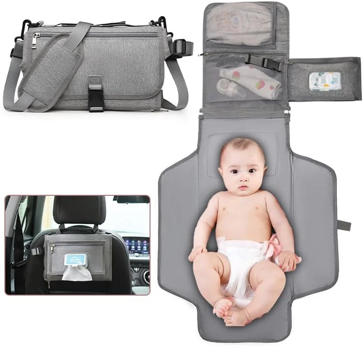 زیرانداز تعویض پوشک قابل حمل تزویق، لوازم ضروری نوزاد، زیرانداز تعویض پوشک نوزاد، با جیب دستمال مرطوب هوشمند، کیت تعویض مسافرتی ضد آب (خاکستری) زیرانداز تعویض پوشک قابل حمل تزویق، لوازم ضروری نوزاد، زیرانداز تعویض پوشک نوزاد، با جیب دستمال مرطوب هوشمند، کیت تعویض مسافرتی ضد آب (خاکستری)
