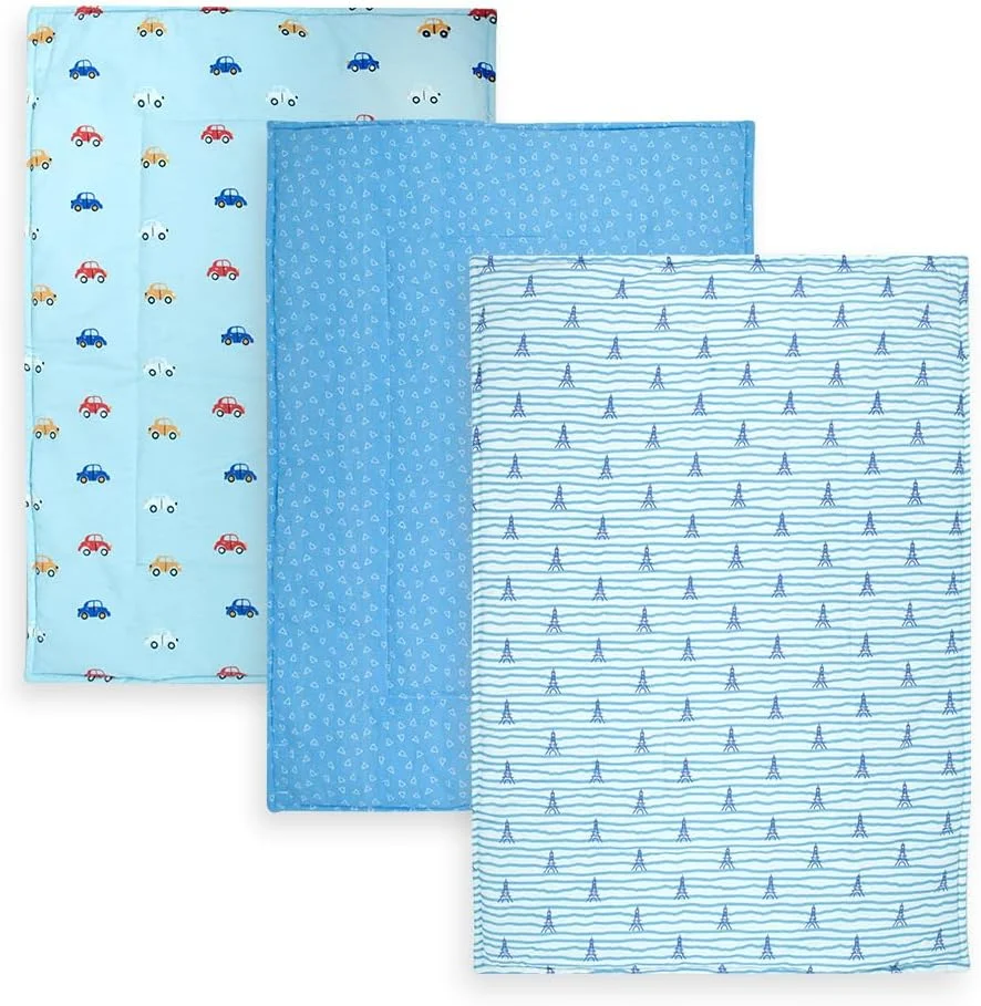 زیرانداز تعویض پوشک/تشک خواب/محافظ ضد آب تخت با فوم برای نوزاد تازه متولد شده، 3 عدد (65cm x 45 cm) (0-9 ماهگی) طرح ماشین زیرانداز تعویض پوشک/تشک خواب/محافظ ضد آب تخت با فوم برای نوزاد تازه متولد شده، 3 عدد (65cm x 45 cm) (0-9 ماهگی) طرح ماشین
