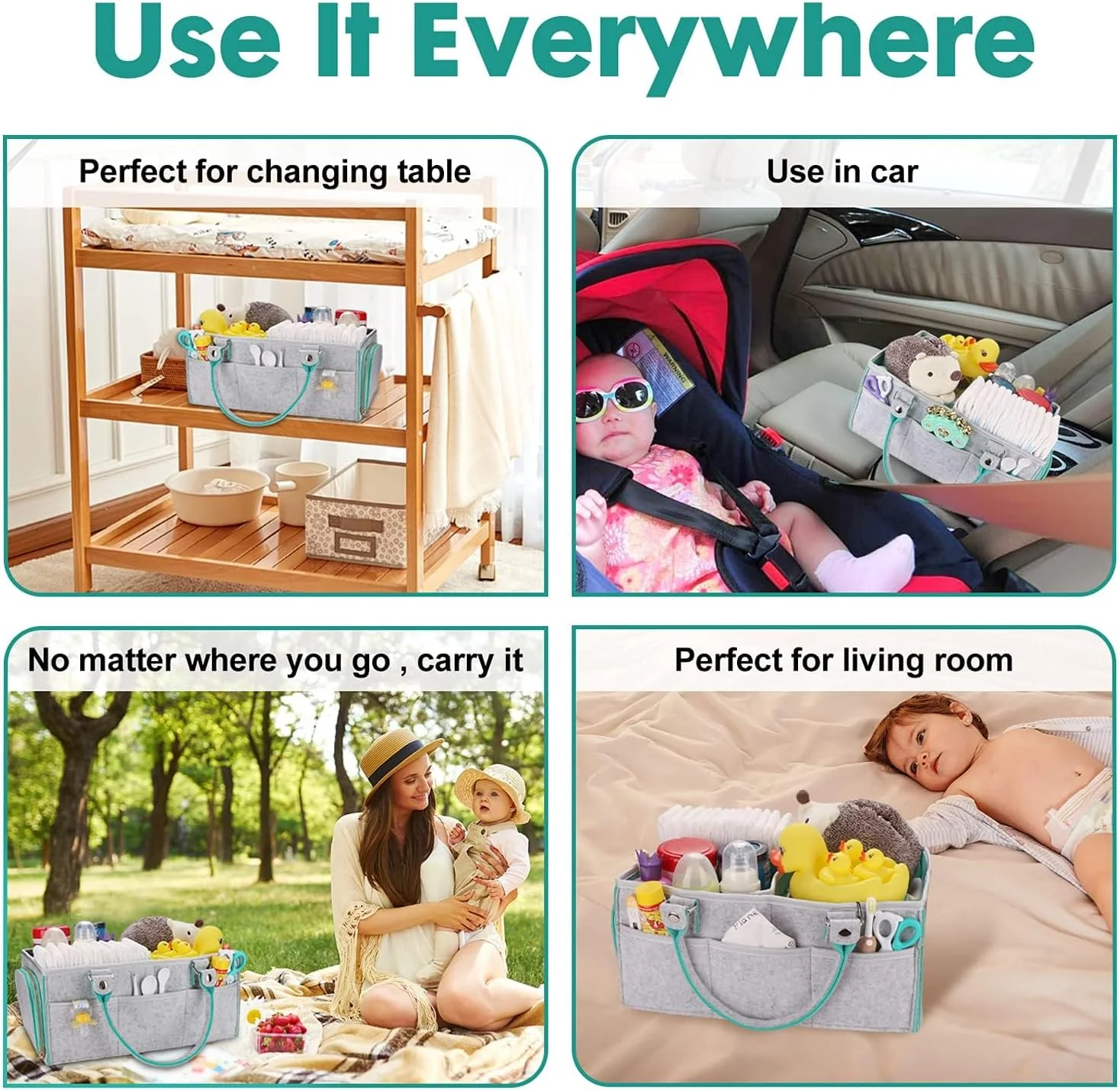 ارگانایزر لوازم کودک TERRIFI، سبد بزرگ ذخیره سازی وسایل کودک، کیف دستی قابل حمل برای میز تعویض و ماشین، هدیه سیسمونی و لوازم ضروری نوزاد (مناسب برای هر دو جنس)