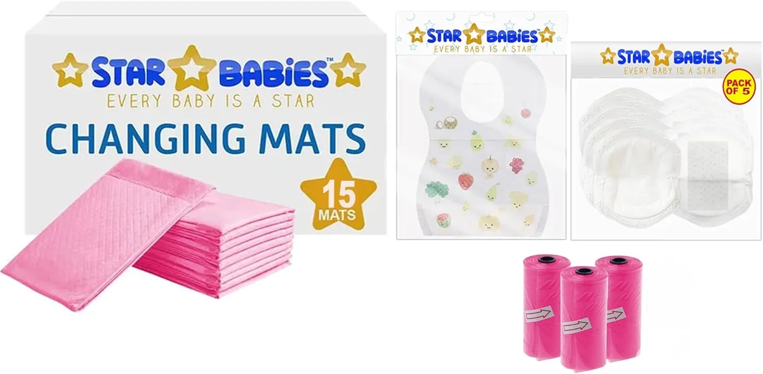 ست 4 تکه لوازم ضروری نوزاد استار بیبی (زیرانداز تعویض 15 عددی، پیش بند 15 عددی، کیسه معطر 3 عددی، پد سینه 5 عددی) - صورتی ست 4 تکه لوازم ضروری نوزاد استار بیبی (زیرانداز تعویض 15 عددی، پیش بند 15 عددی، کیسه معطر 3 عددی، پد سینه 5 عددی) - صورتی