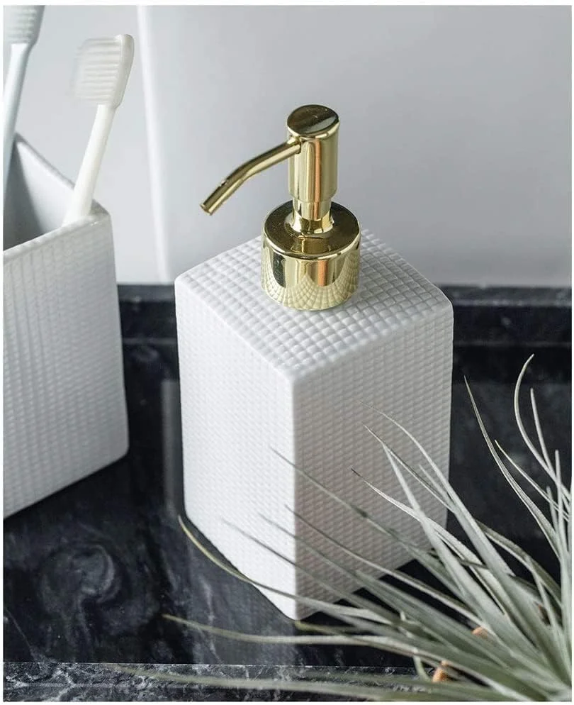 ست لوازم جانبی حمام، ست حمام سرامیکی، جا مایع صابون دستی با پمپ استیل ضد زنگ، جا مایع صابون قابل شارژ، لوسیون مایع، دکوراسیون مدرن حمام