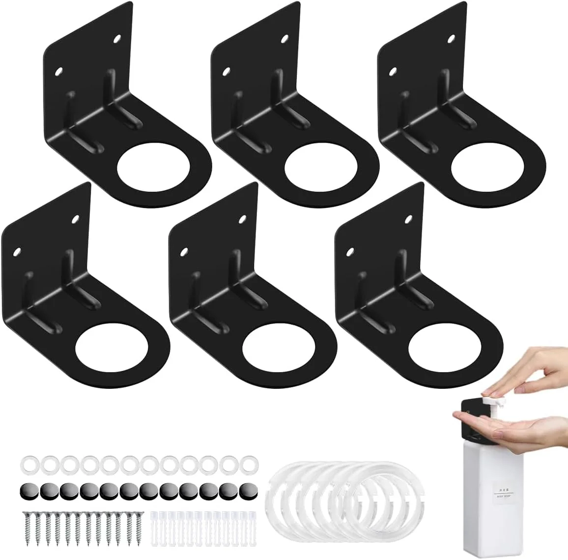 ست 6 عددی نگهدارنده صابون دیواری قابل تنظیم، نگهدارنده بطری صابون و شامپو قابل تغییر اندازه برای دوش، براکت دیواری پخش کننده صابون، نگهدارنده بطری صابون برای حمام و آشپزخانه به همراه مجموعه پیچ ست 6 عددی نگهدارنده صابون دیواری قابل تنظیم، نگهدارنده بطری صابون و شامپو قابل تغییر اندازه برای دوش، براکت دیواری پخش کننده صابون، نگهدارنده بطری صابون برای حمام و آشپزخانه به همراه مجموعه پیچ