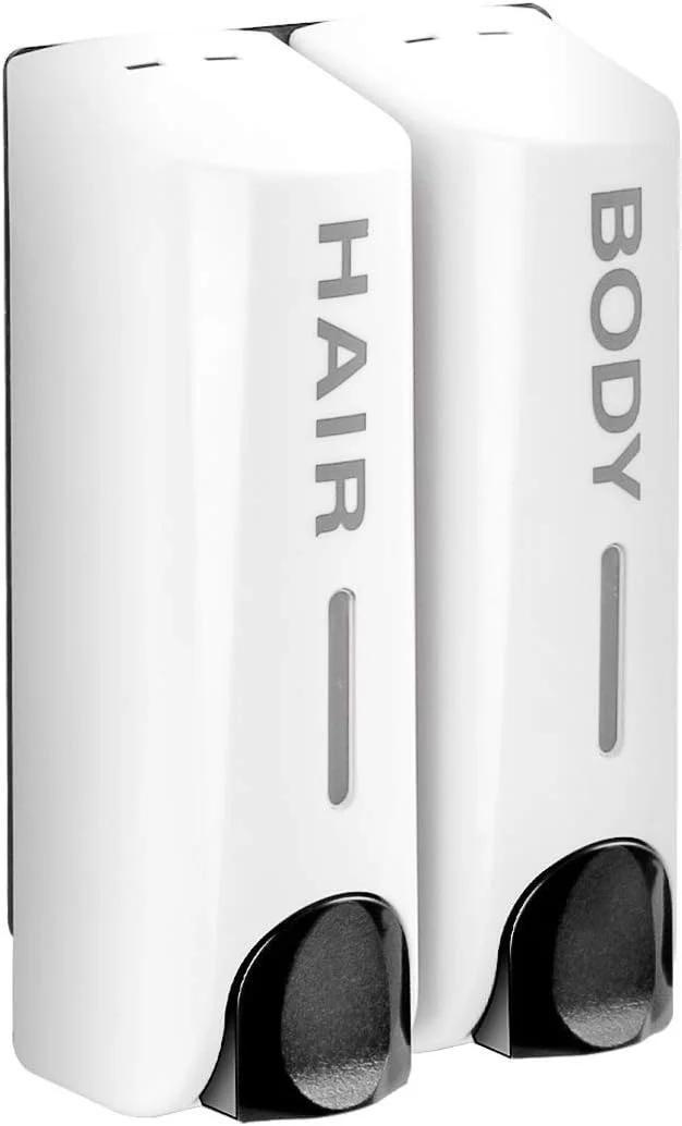 جامایع دیواری دو محفظه آمیو، بطری های شامپو قابل شارژ، سفید