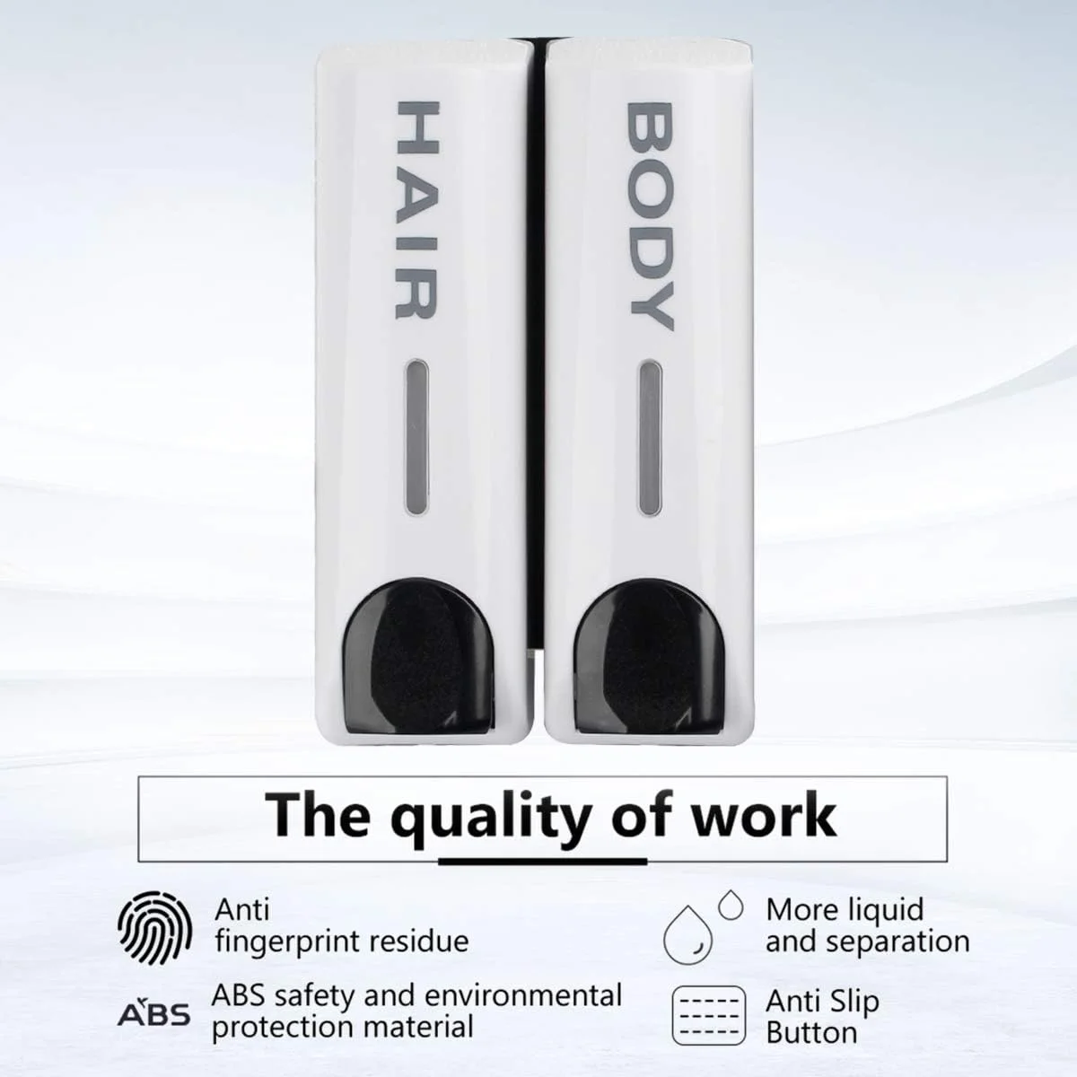 جامایع دیواری دو محفظه آمیو، بطری های شامپو قابل شارژ، سفید